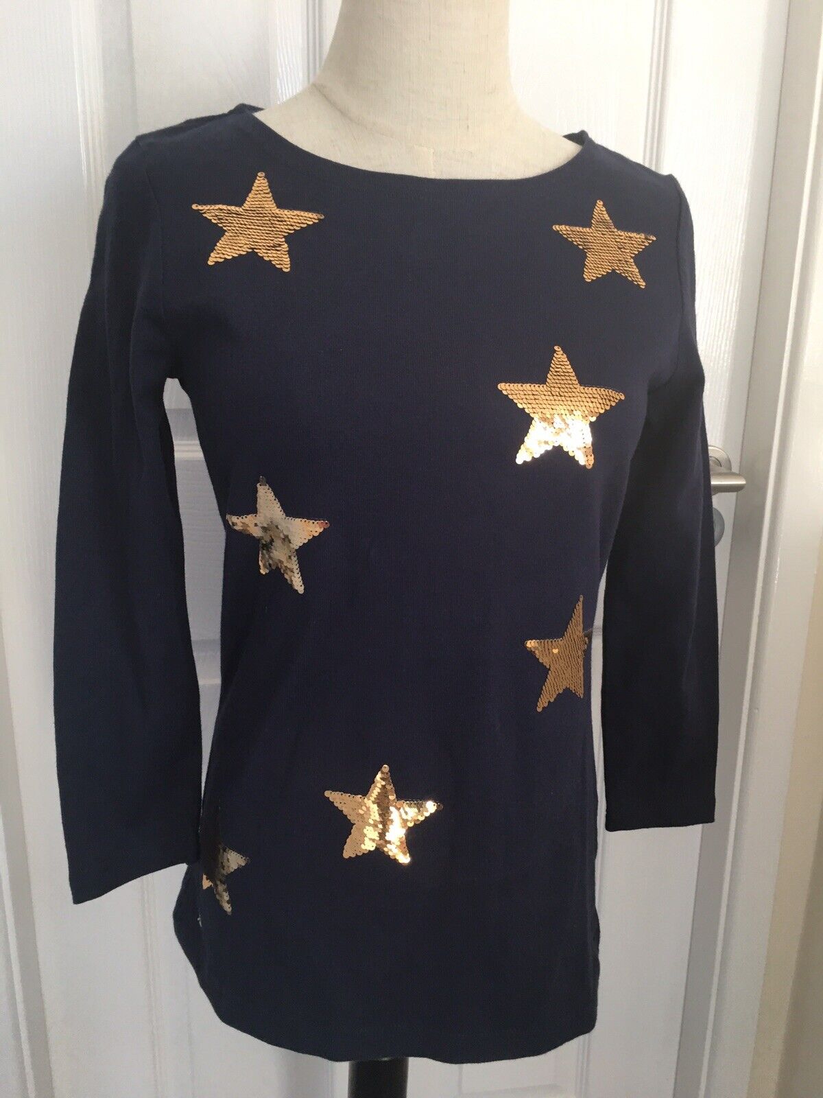 Joules Womens Harbour Luxe Top - Navy Star - size 6 - festive BNWT