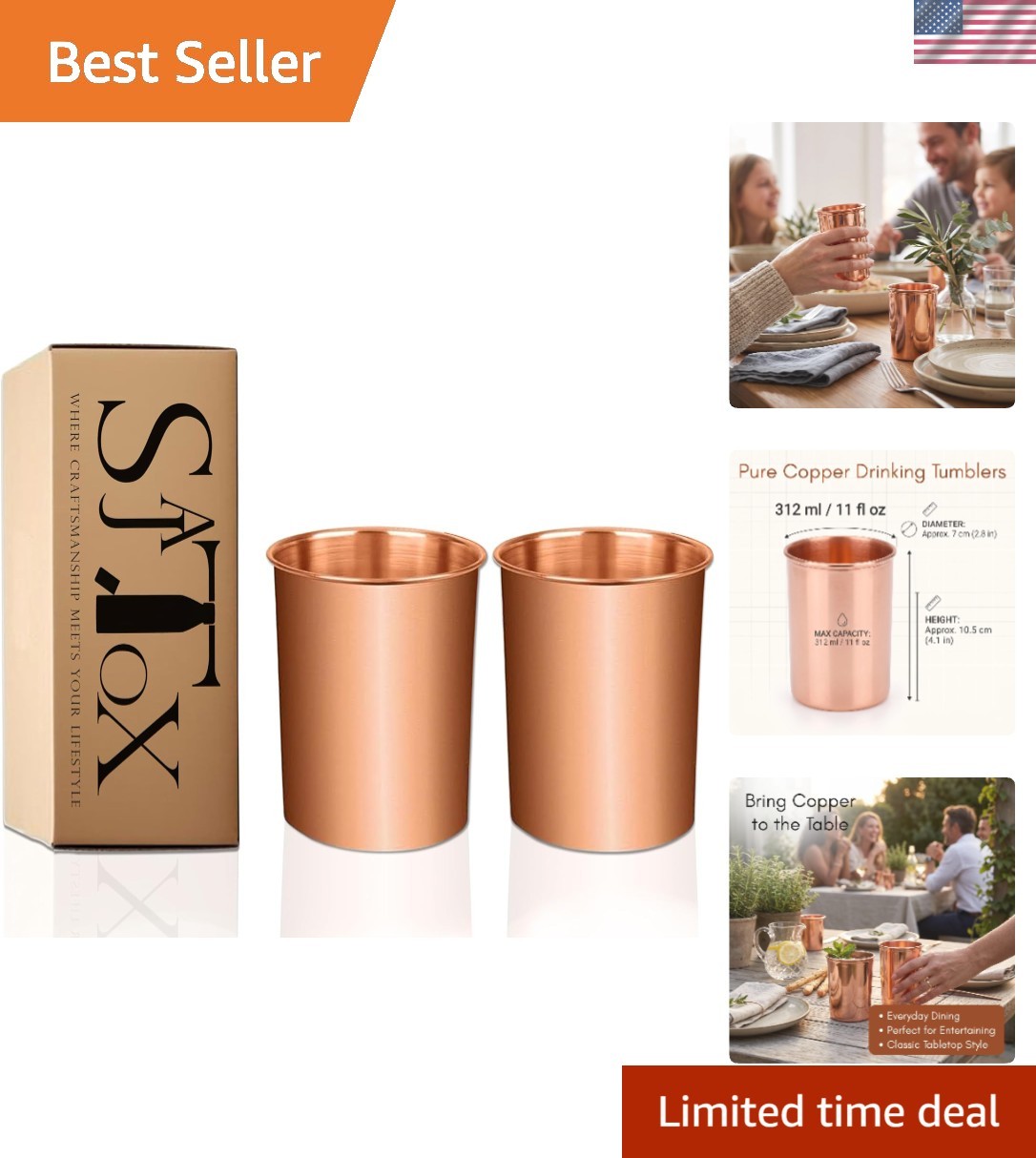 Lightweight Ayurvedic Copper Cups – Set of 2 Tumblers for Enhanced Wellness