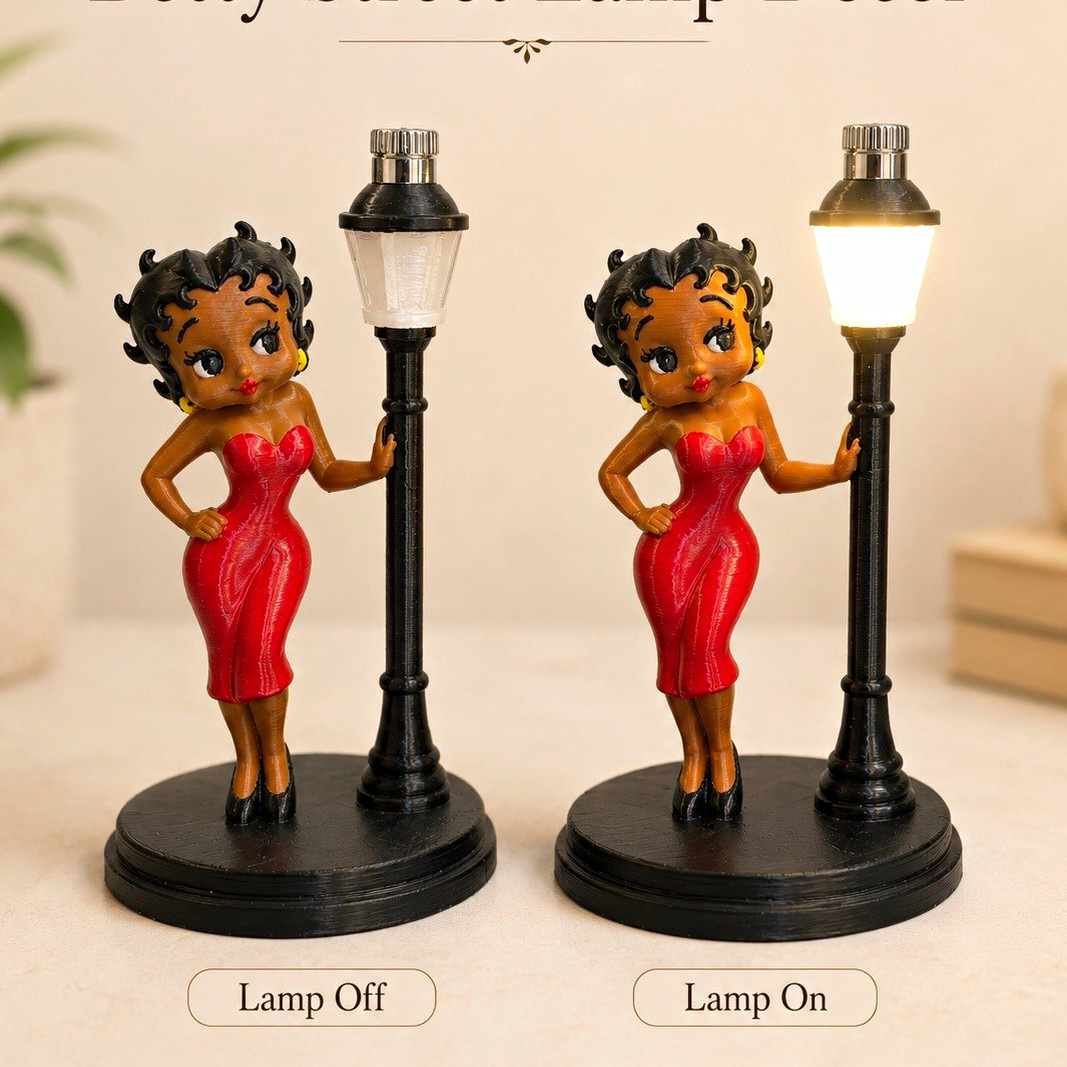 Black Betty Boop Street Lamp Decor Figurine Battery Operated Cartoon Character