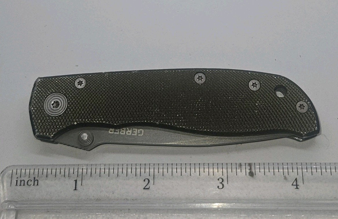 Used Gerber Pocket Knife(green Metal Handle)