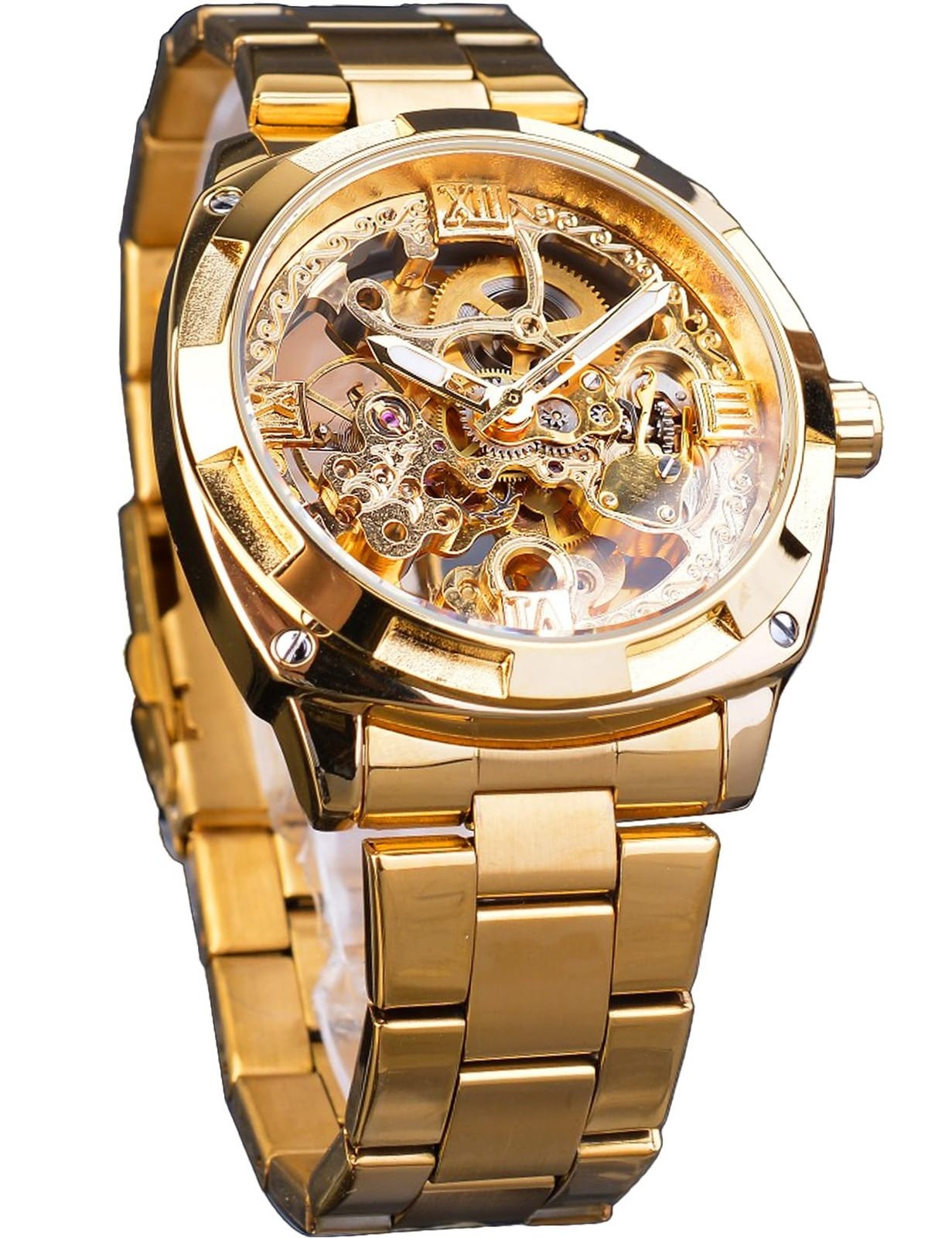FORSINING Men\'s Luxury Skeleton Watch, Carving Hollow 41mm Big Dial with Squa...