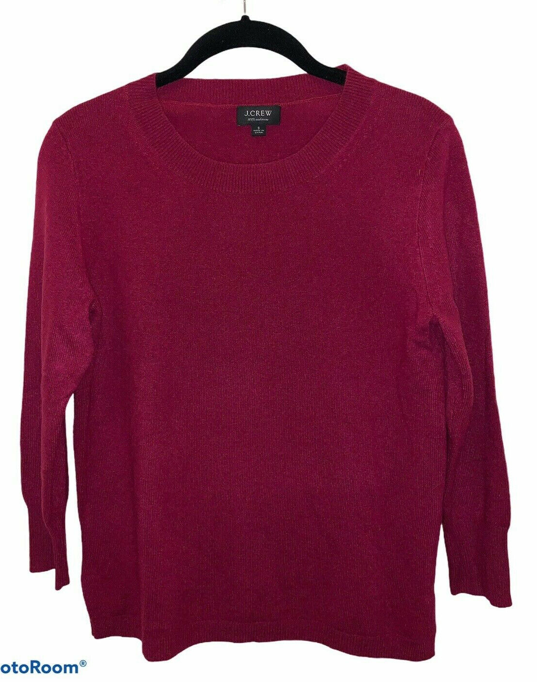 J Crew Womens Black Label Maroon 100% Cashmere 3/4 Sleeve Sweater Size Small