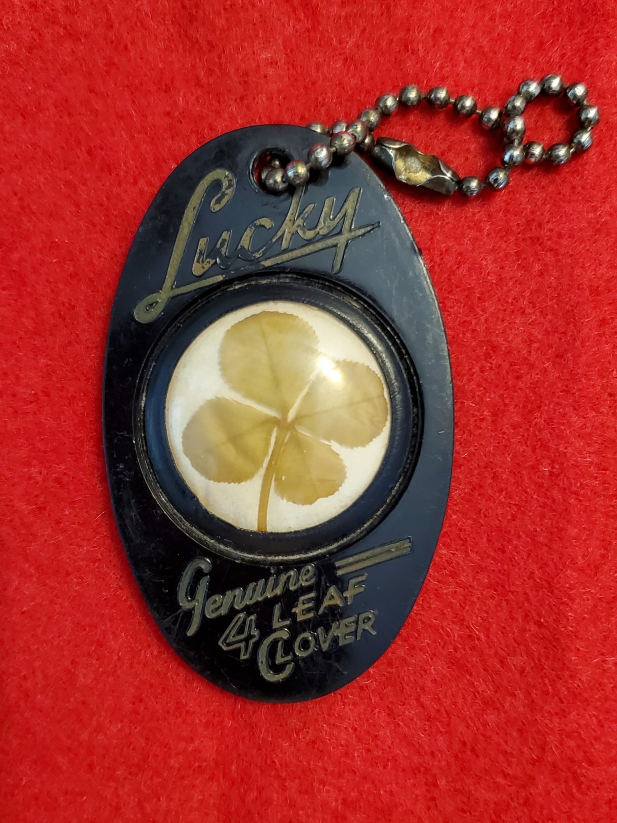Vintage 1950s-1960s Lucky 4 Leaf Clover Keychain, Zachary's Esso Cashiers, NC