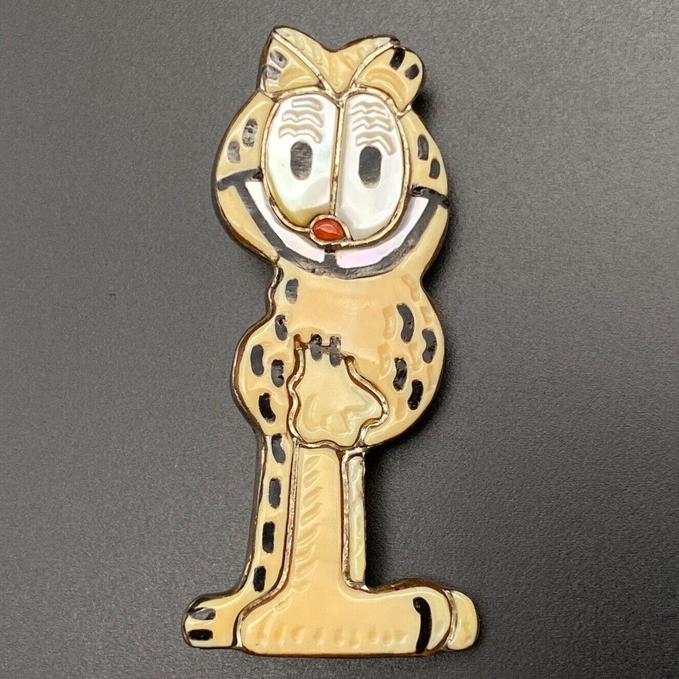 Vintage Zuni Native Cat MOP Coral Zunitoon Silver Pendant Brooch Pin