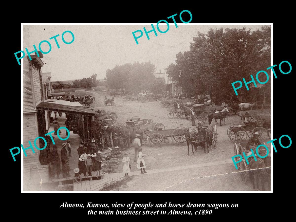 OLD LARGE HISTORIC PHOTO OF ALMENA KANSAS VIEW OF THE MAIN St & STORES c1890