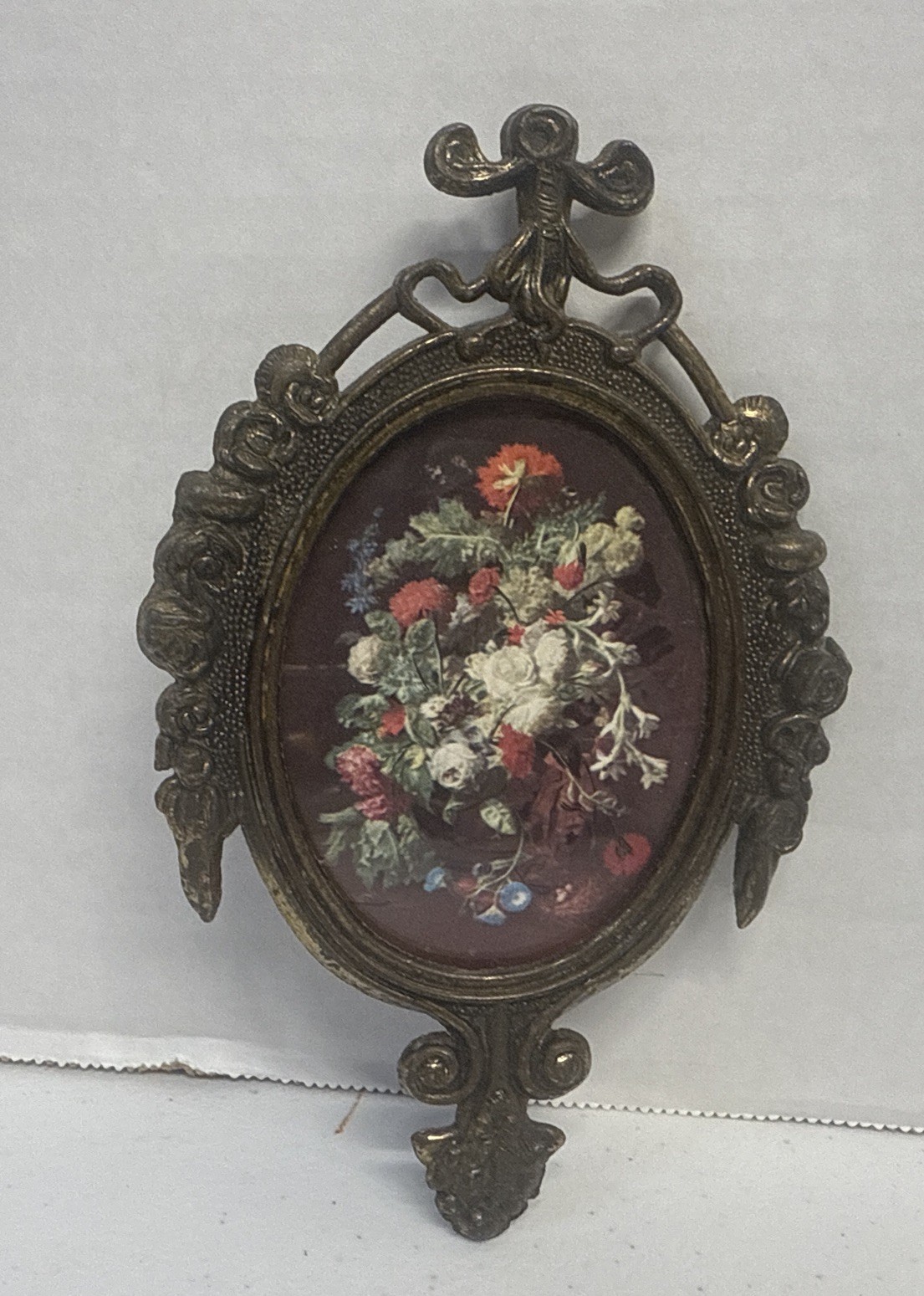 Vintage Miniature Art Print Decorative Metal Frame Italy Mid Century 6” X 4”