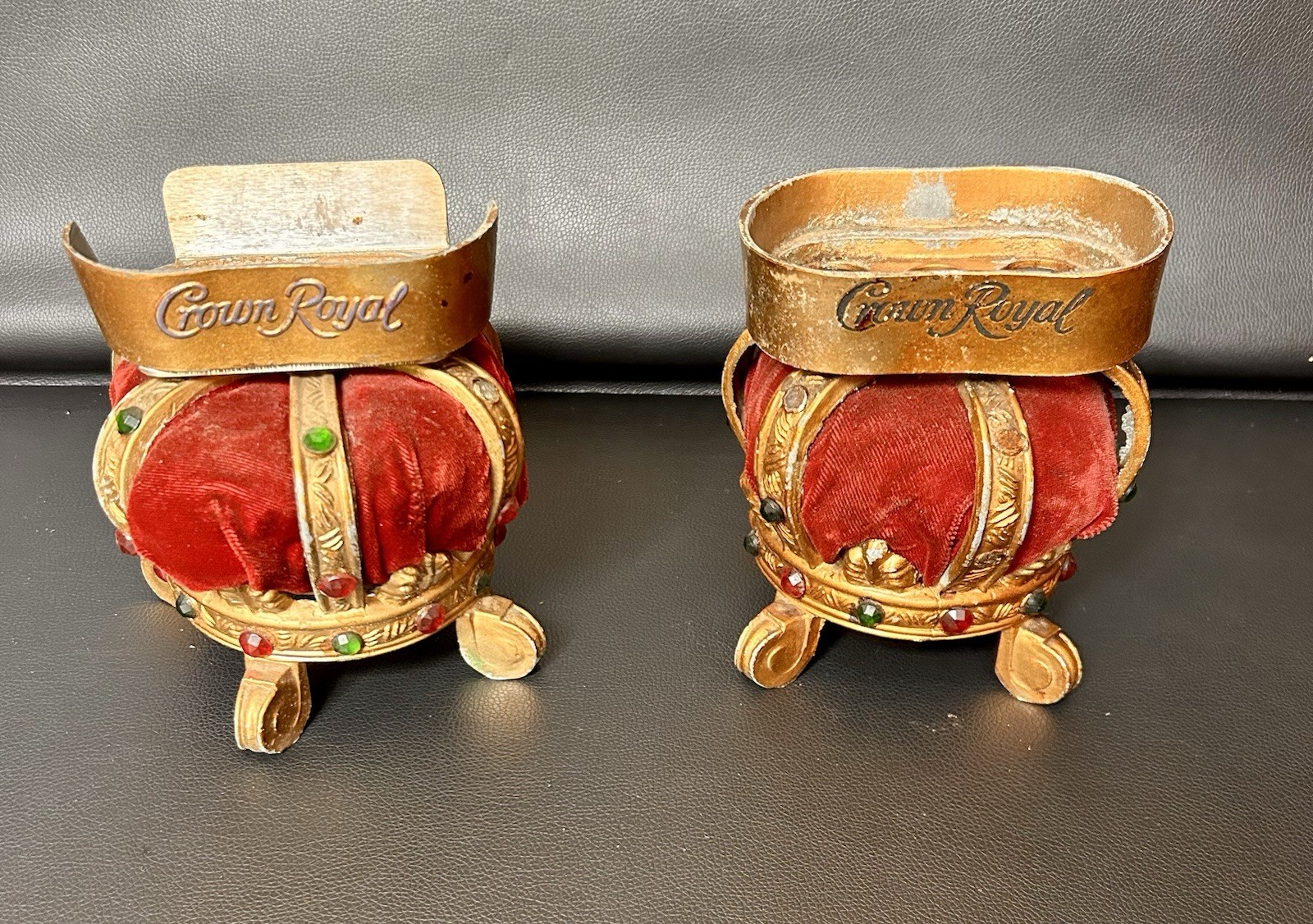 (2) Vtg Crown Royal Bottle Holder Display Stand 1970s Advertisement Velvet Crown