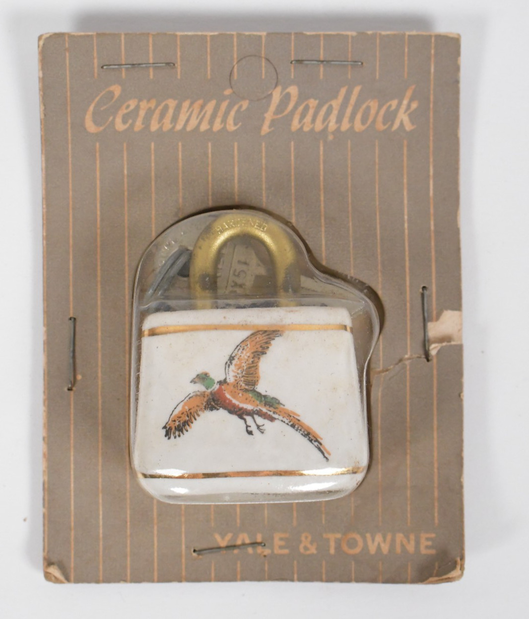 RARE Vtg Yale & Towne Ceramic Padlock New in Package with Keys Pheasant Bird