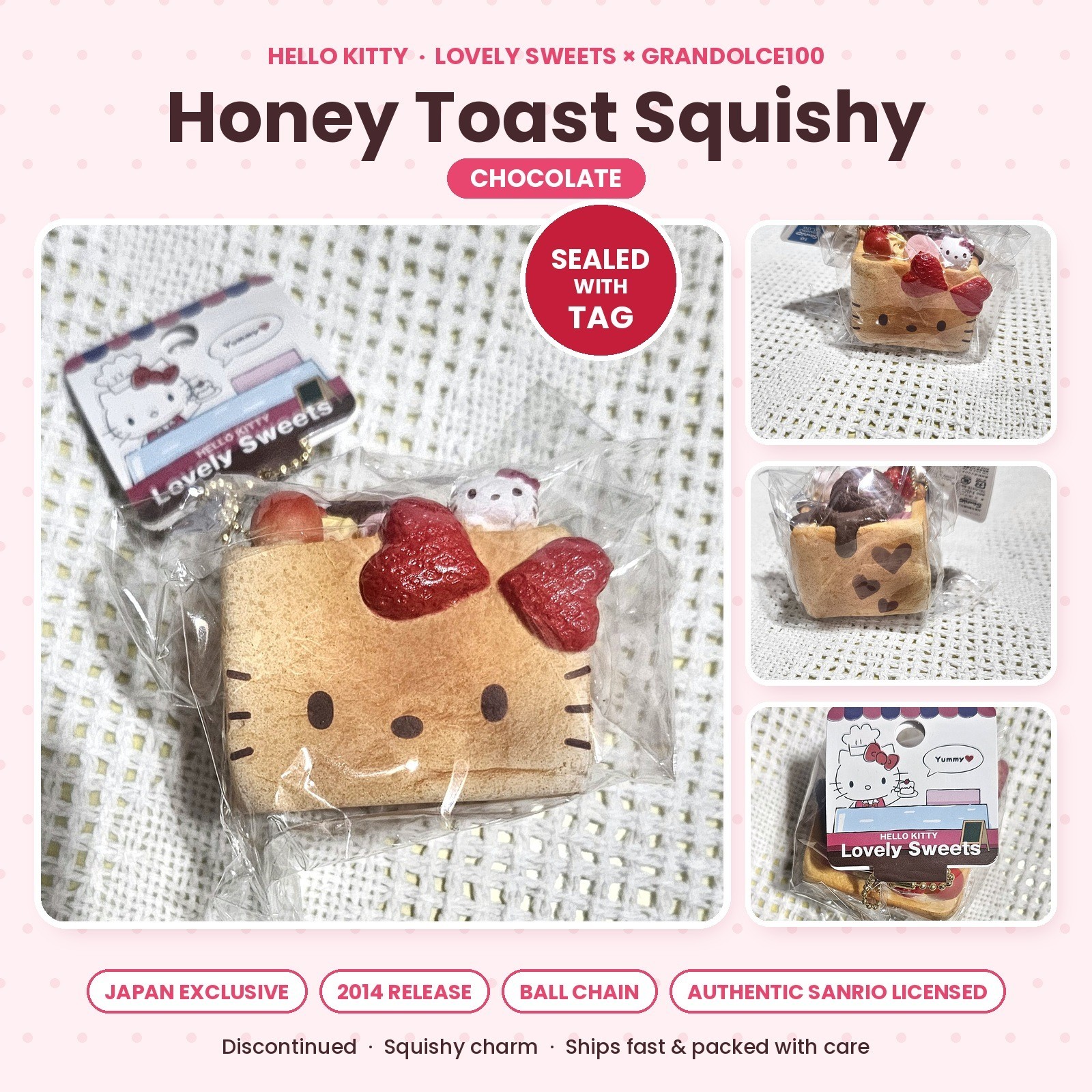 Hello Kitty Lovely Sweets × GranDolce100 Honey Toast Squishy (Chocolate)