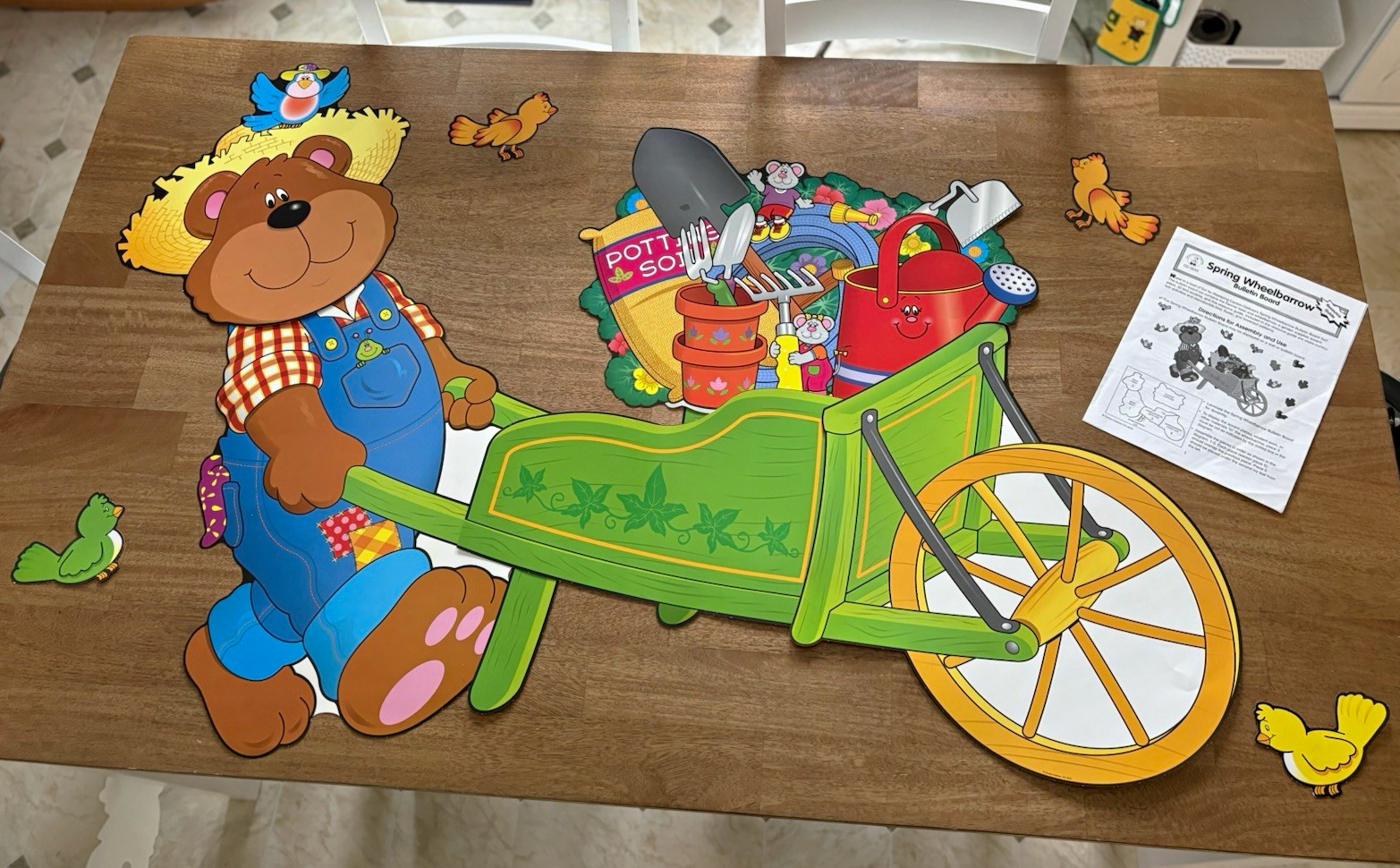 Vintage 90s Y2K Carson Dellosa Spring Farmer Bear Wheelbarrow Bulletin Board Set