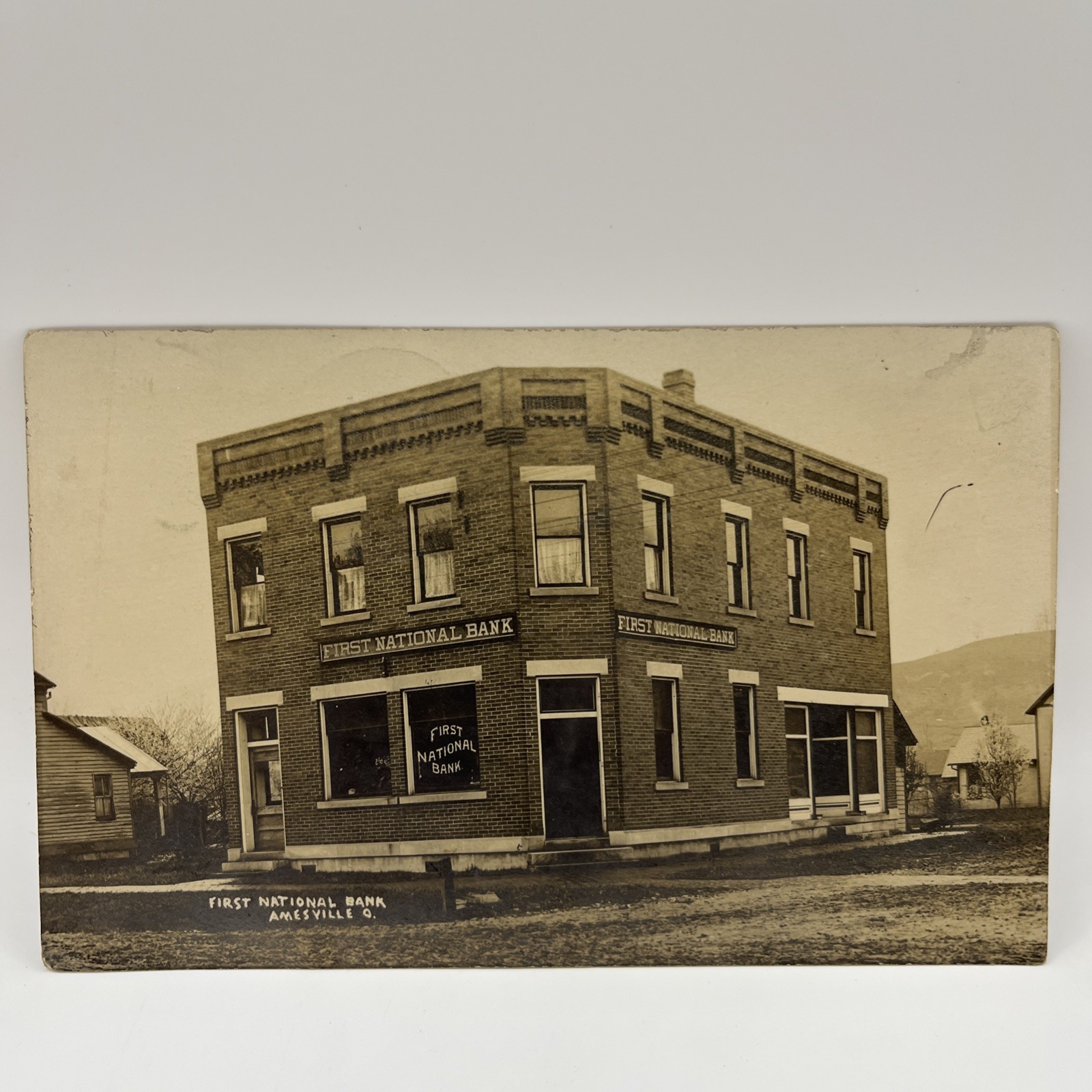 First National Bank Building, Amesville Ohio RPPC Postcard