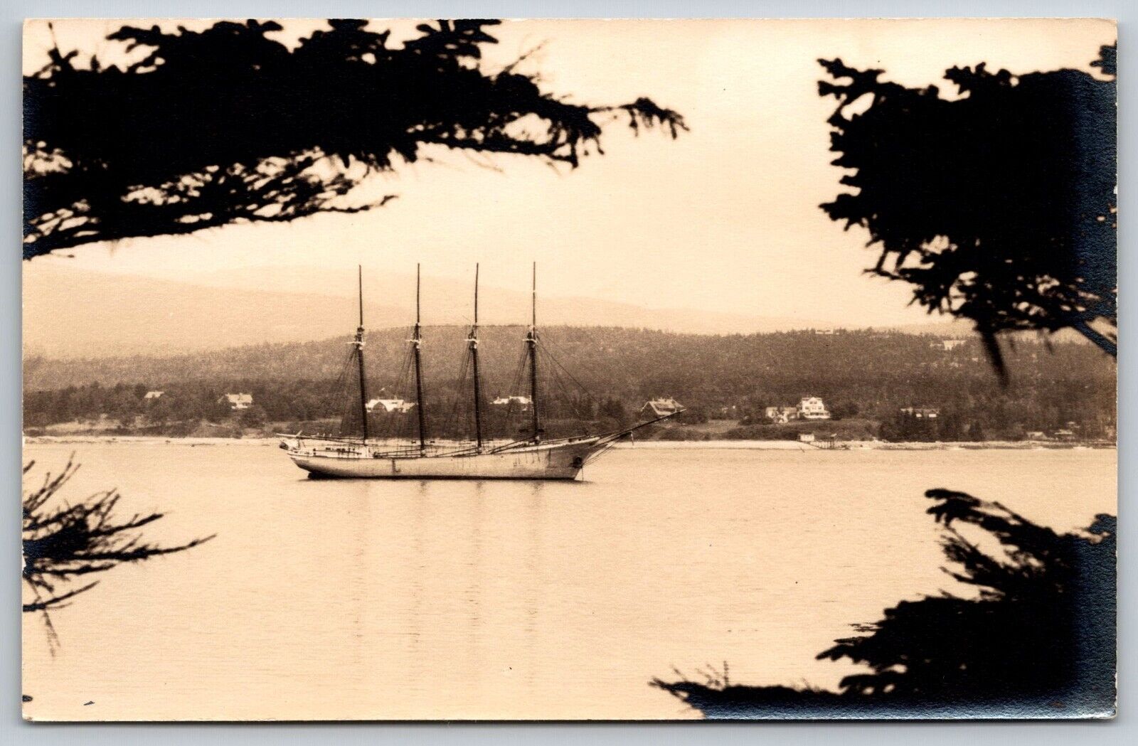 Postcard Vista of a Four Master Mount Desert Island Soutwest Harbor Maine *AZ233