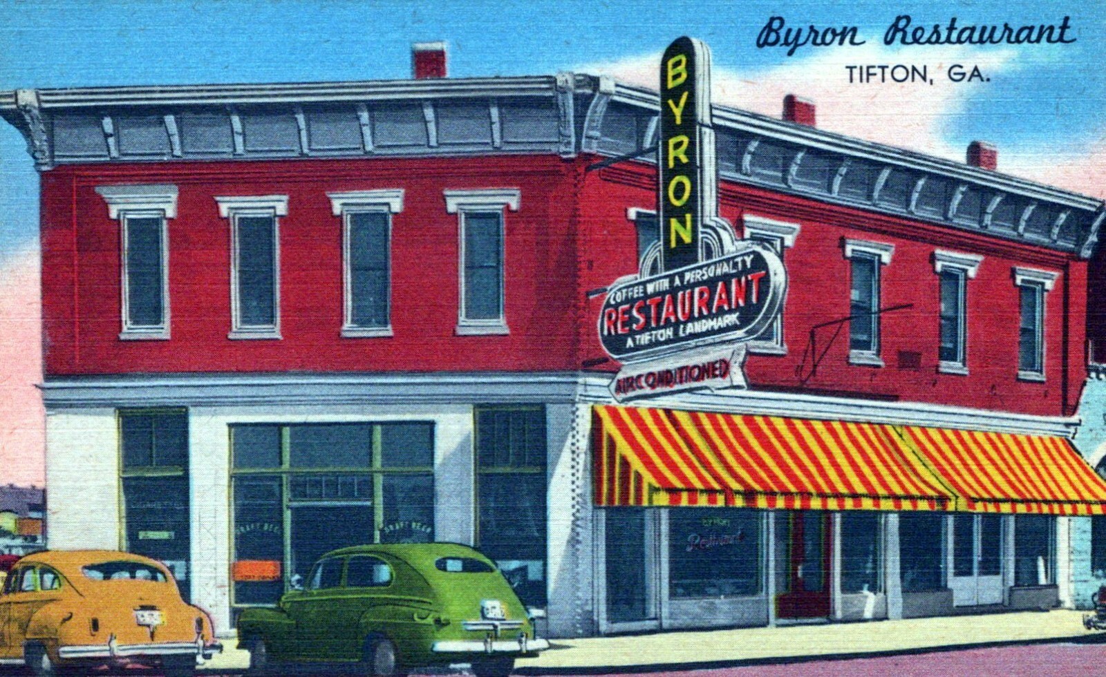 TIFTON GEORGIA, BYRON RESTAURANT Coffee w Personality Autos NATIONWIDE PC C 1930