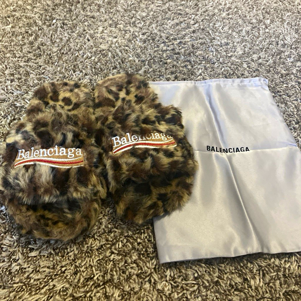 Balenciaga Leopard Faux Fur Slide Slippers Women’s US 8 Brown/Black