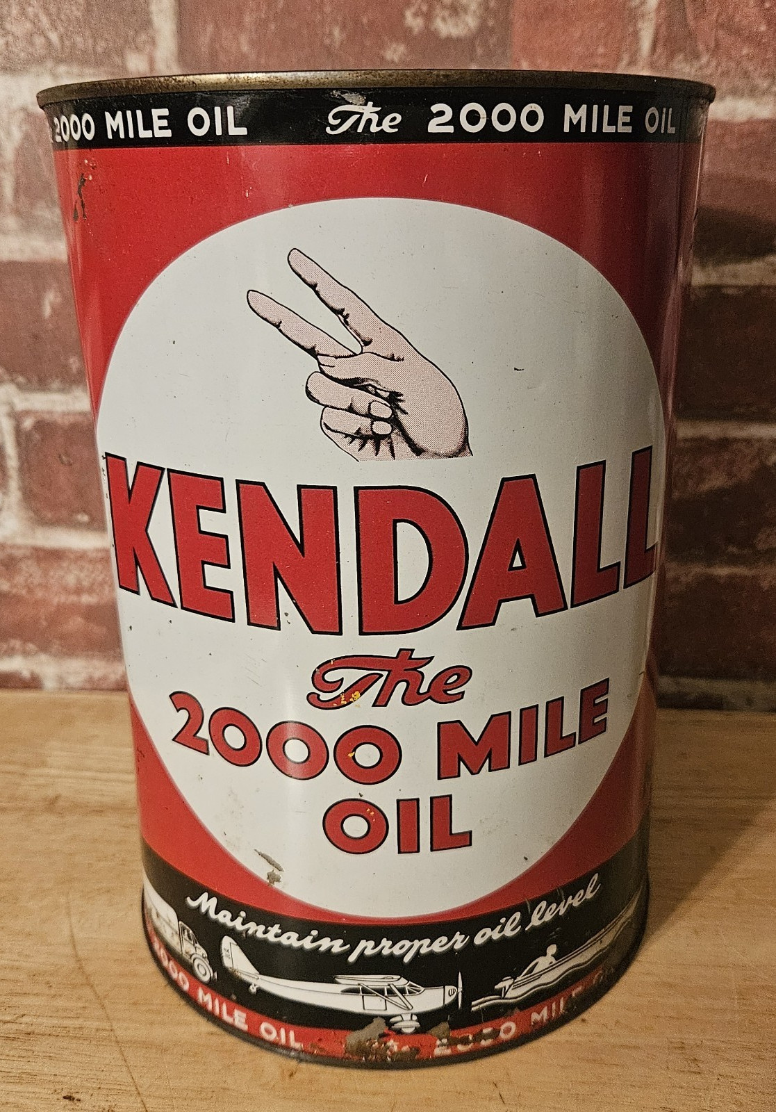 VINTAGE 5 Qt. KENDALL THE 2000 MILE MOTOR OIL CAN - ORIGINAL