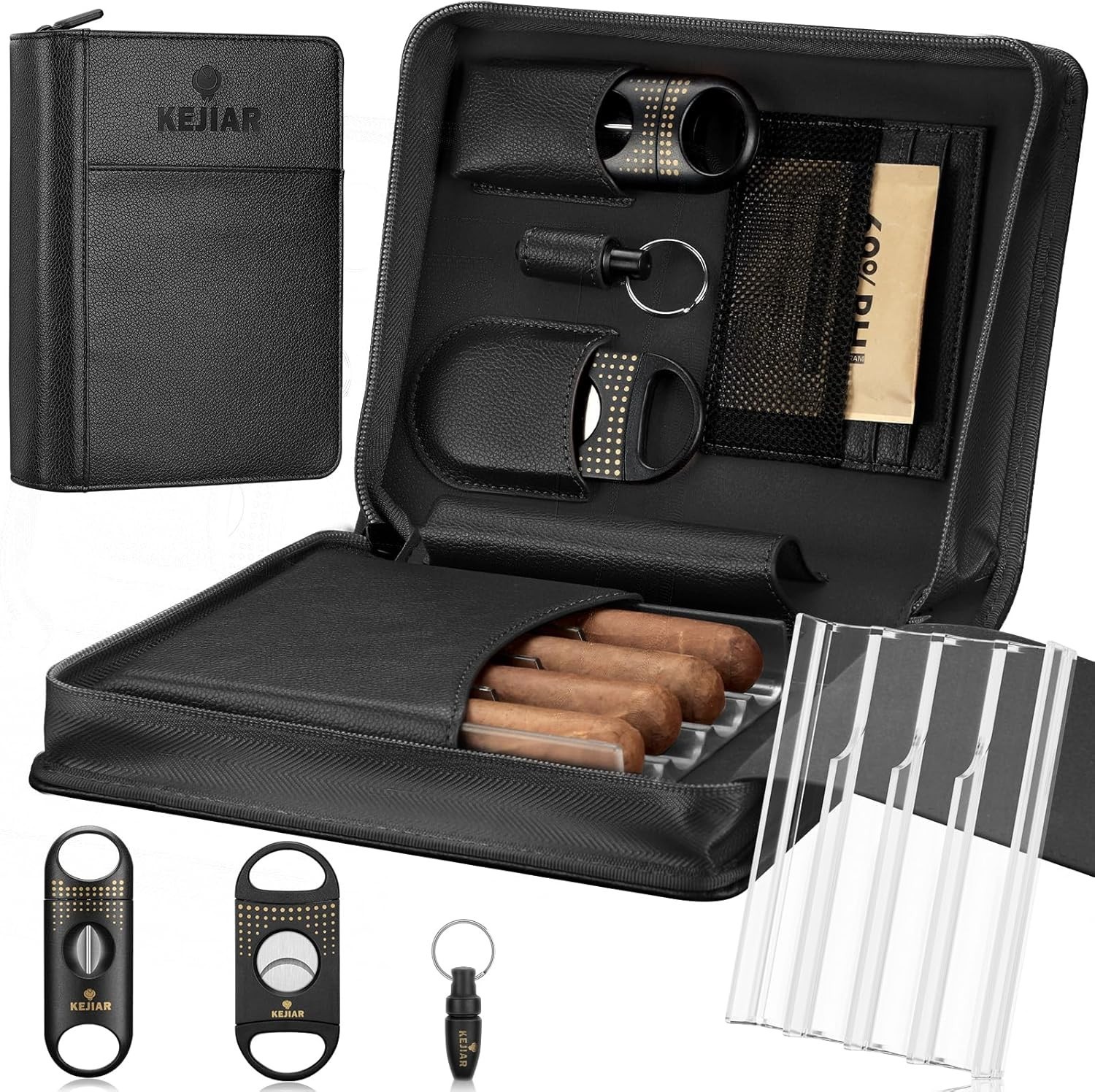 Portable Leather Cigar Humidor Case with Accessories Gift Set (Black) Portable Leather Cigar Humidor Case with Accessories Gift Set (Black)