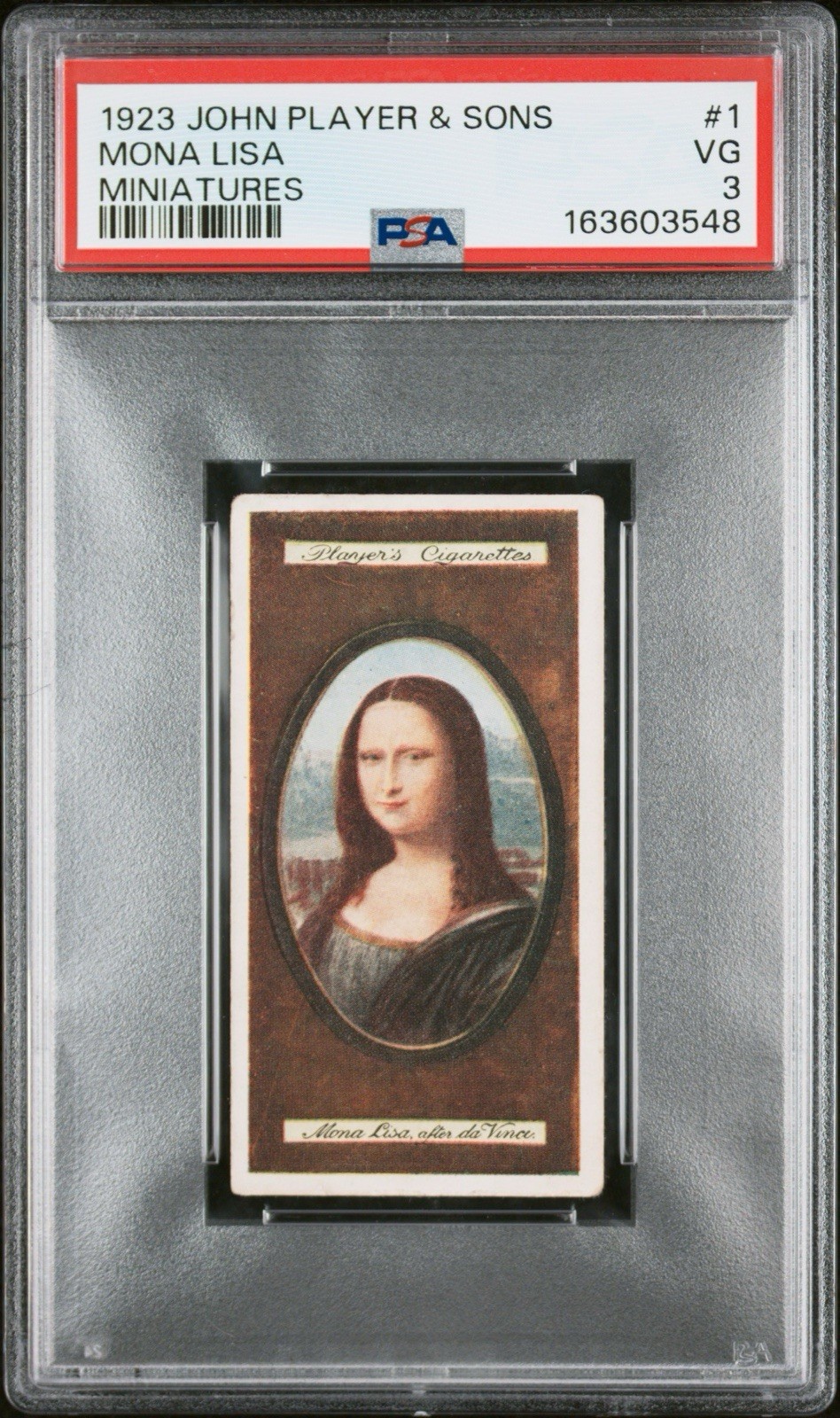 1923 John Player & Sons #1 MONA LISA Miniatures Tobacco Card PSA 3 Very Good