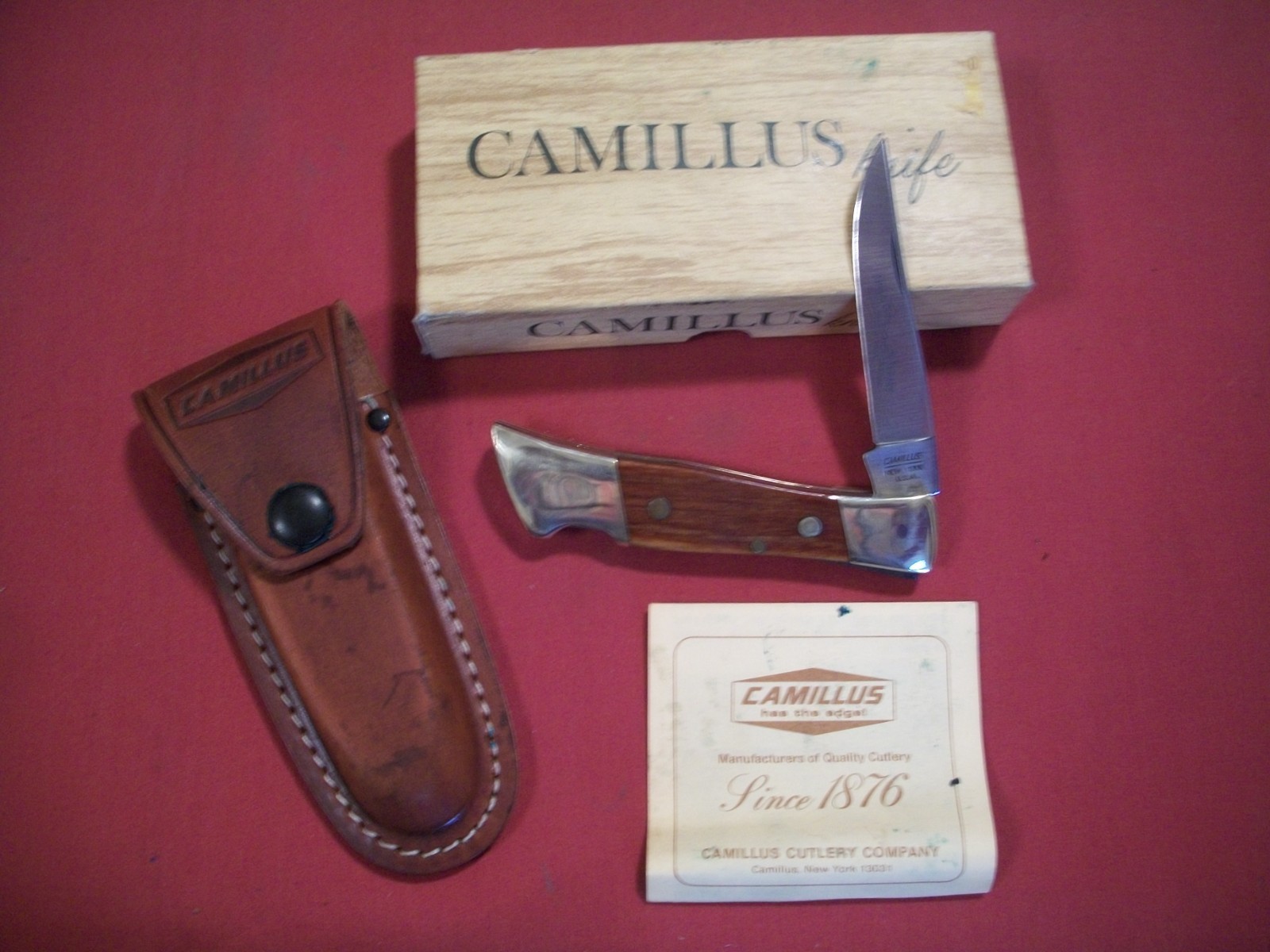 Vintage Camillus Sword Brand Lock Back Pocket Knife #3, w/ Leather Sheath & Box