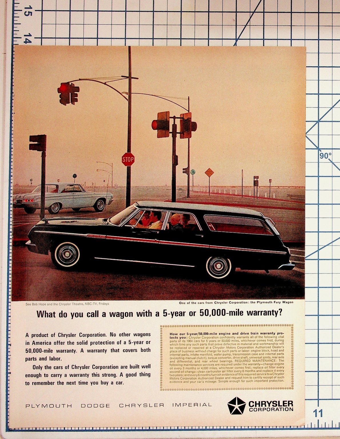 1964 Plymouth Fury Wagon Car Magazine Ad Chrysler Warranty Vintage Auto Ephemera