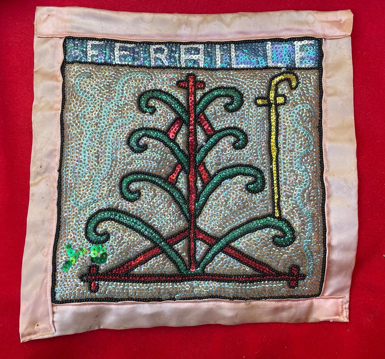 Haitian Vodou Vintage Beaded Drapo Flag ~  Ogou Féraille Veve