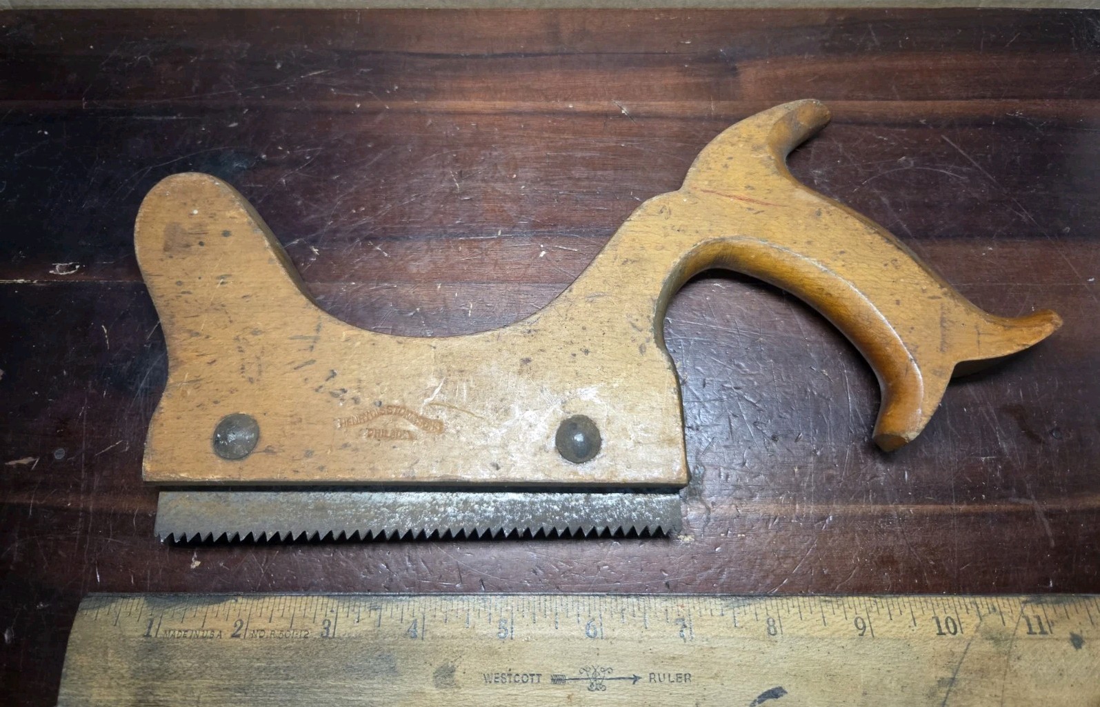 Vintage Henry Disston & Sons 6 Inch Stair Saw Wood Handle Tool ~ Nice ~ USA