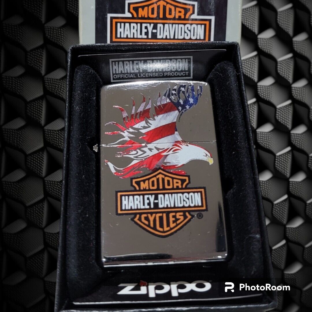 NEW Vintage Harley Davidson Zippo Lighter Eagle American Flag - NEW WITH STICKER