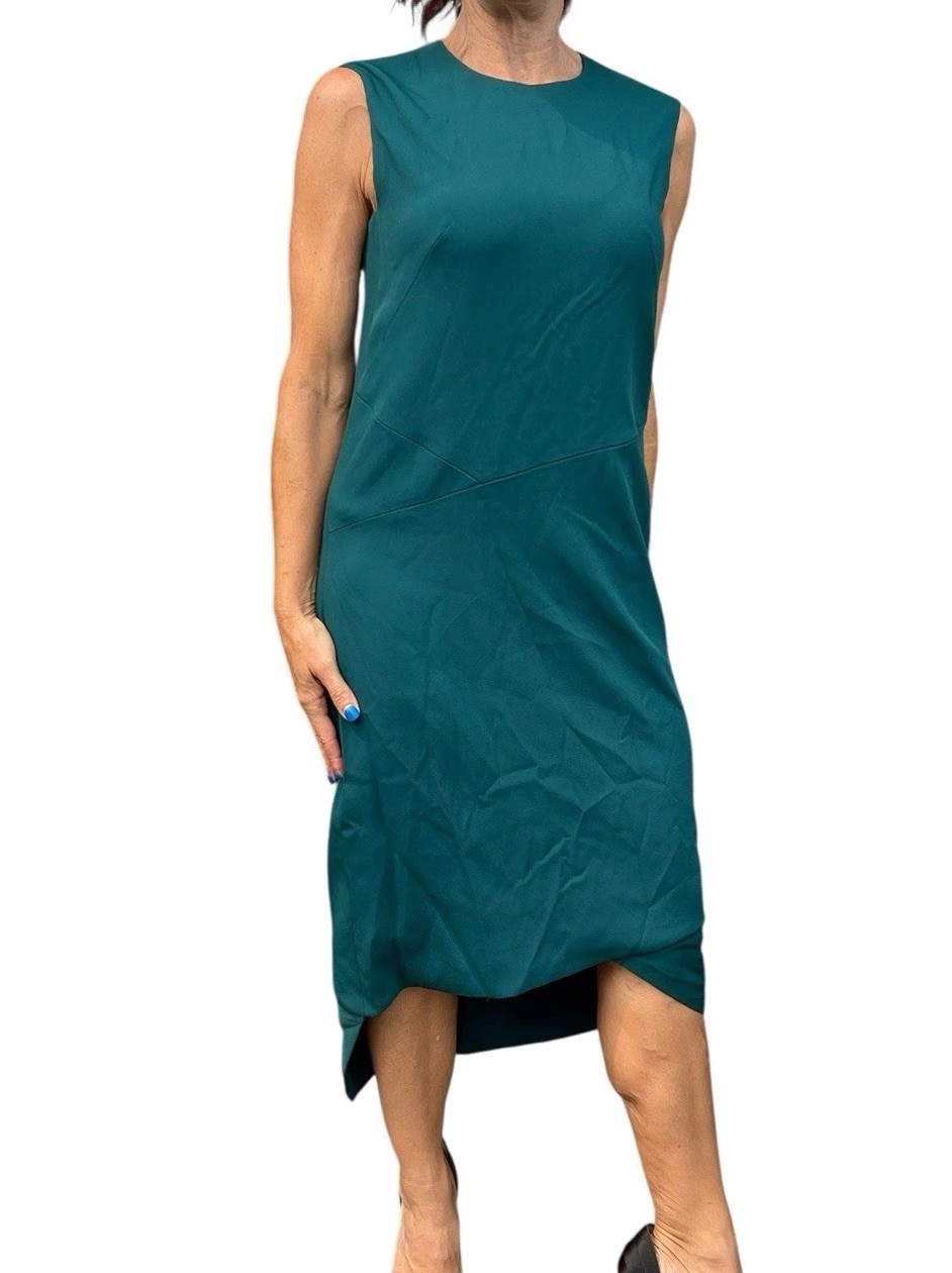 Narciso Rodriguez Asymmetrical Green Sleeveless Shift Midi Hi Lo  Dress sz 42 6