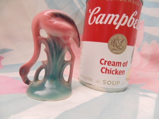 Vtg 50s Pink Ceramic Flamingo Figurine Head Down Mini 3” Tall MCM