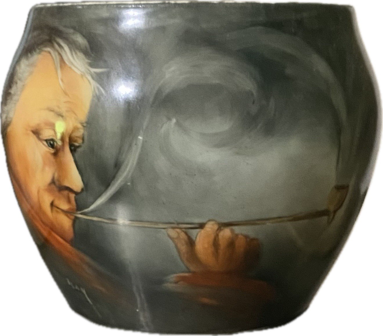 Tressemanes & Vogt T&V Limoges French Art Nouveau Signed Smoking Man Jar Vase