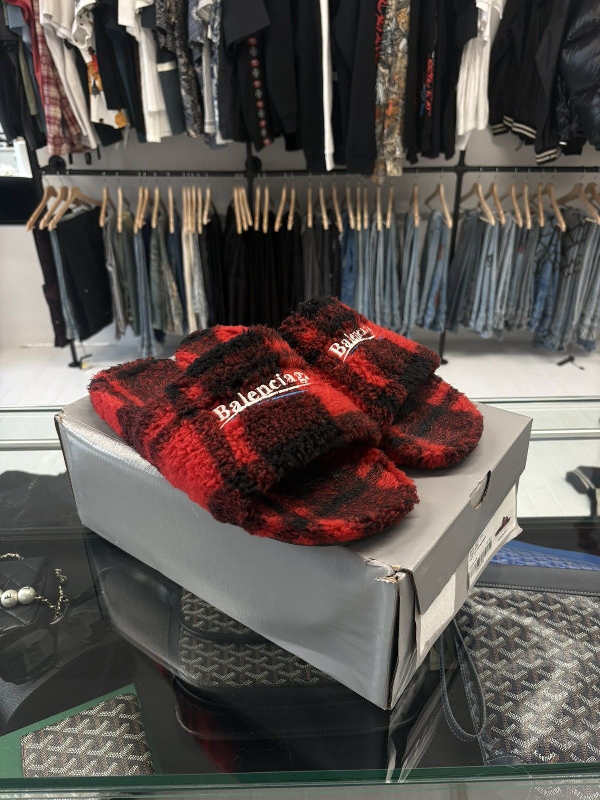 Balenciaga Faux Shearling Slippers