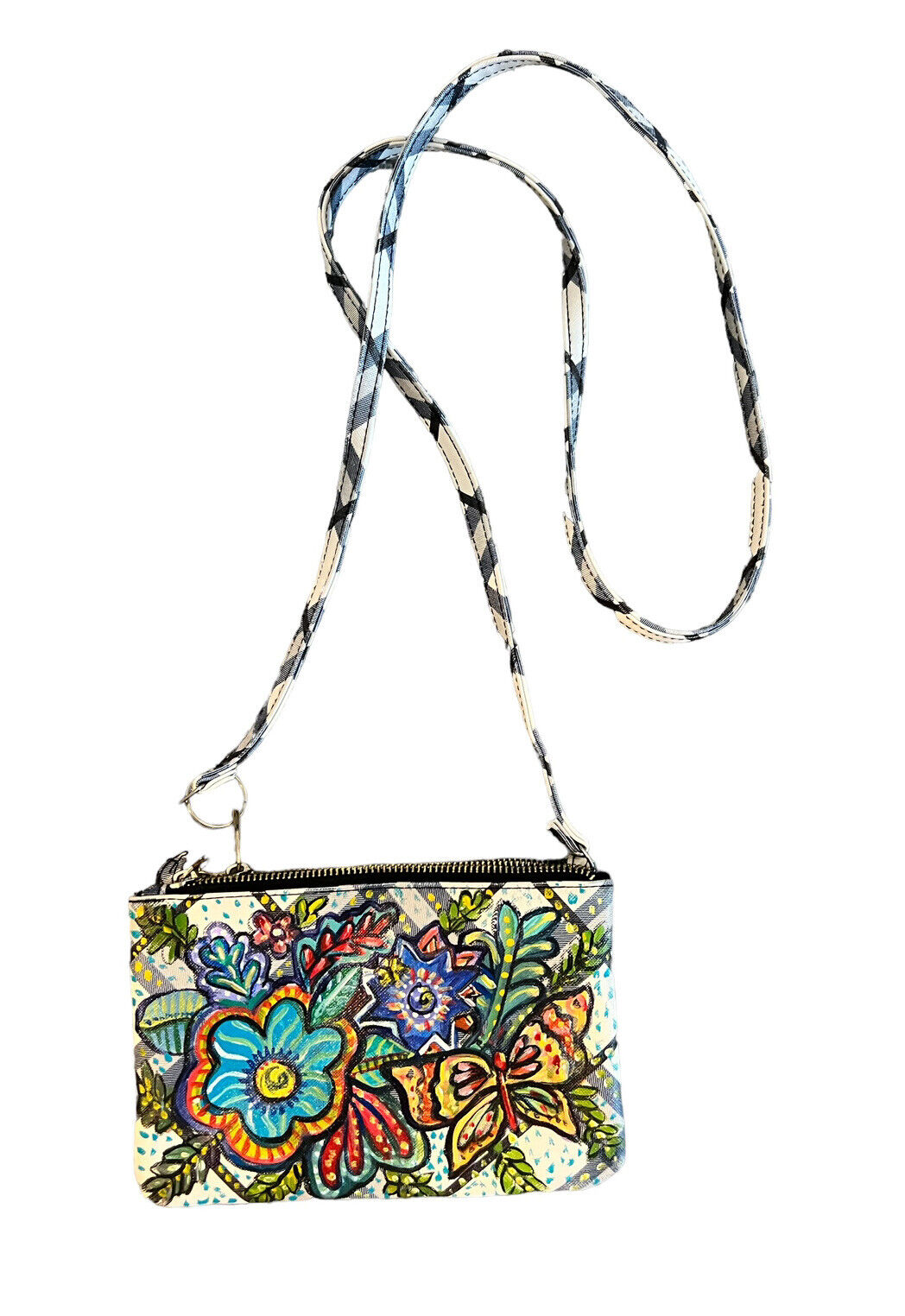 Hand Painted Crossbody Purse Boho Butterfly Flower 7”x5” Colorful Handbag-