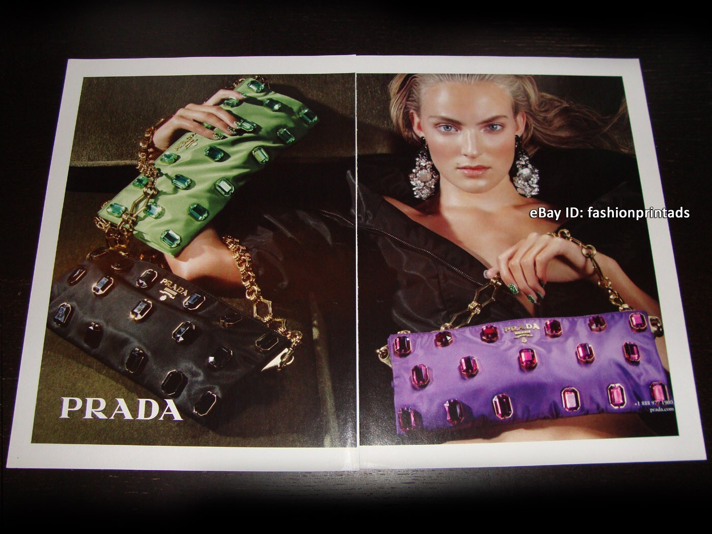 PRADA 2-Page PRINT AD Resort 2009 YMRE STIEKEMA Tessuto Pietre Jeweled Clutch