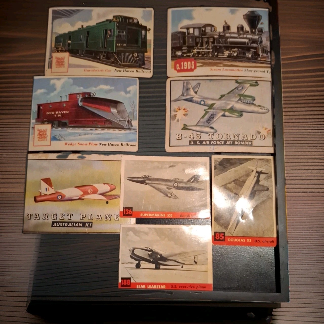 Vintage 1950s Topps Card Lot of 8 - 1952 Wings 1955 Rails Sails 1956 Jets Set #1
