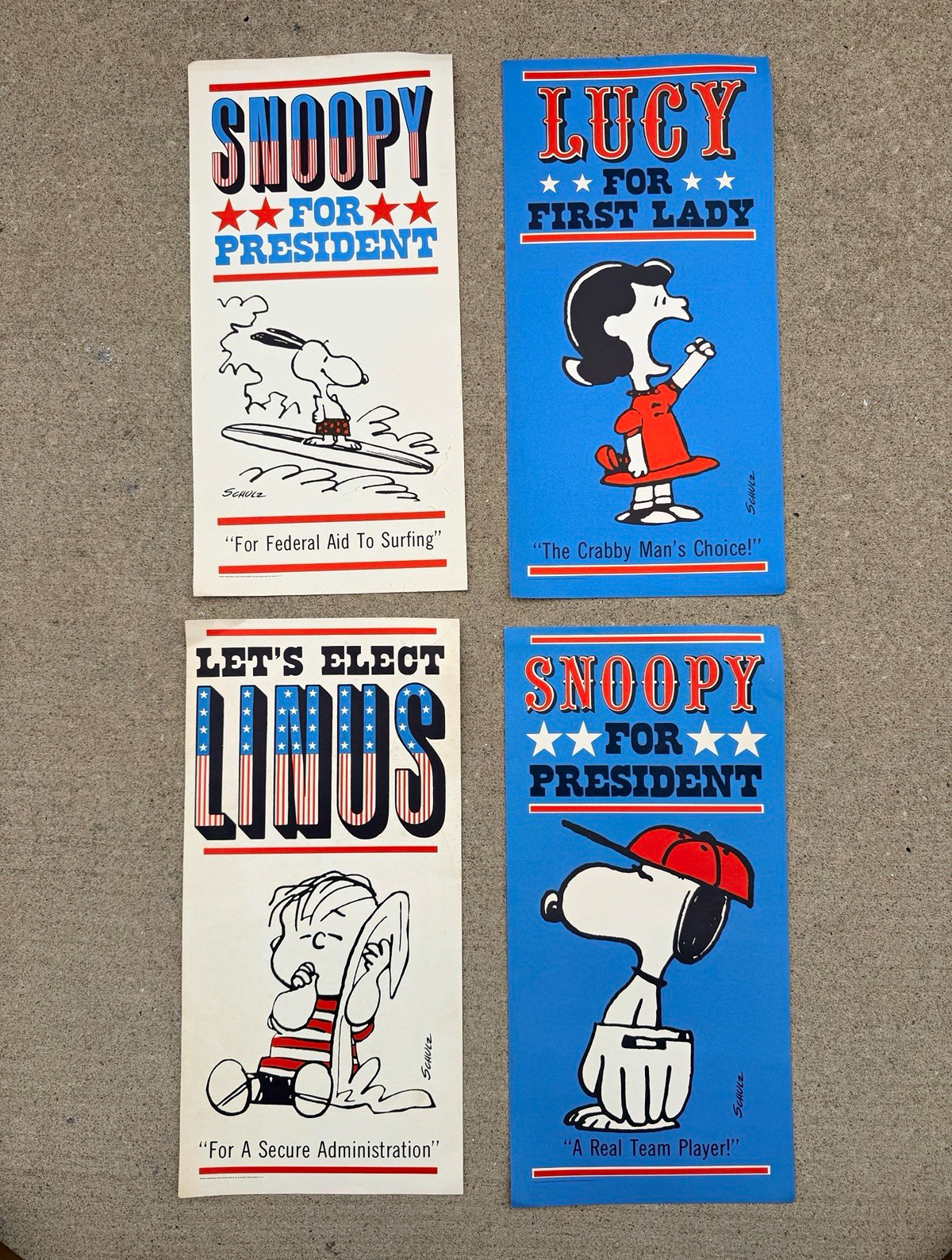 Vintage 1968 Hallmark Peanuts For President Poster Set Snoopy Lucy Linus Schulz
