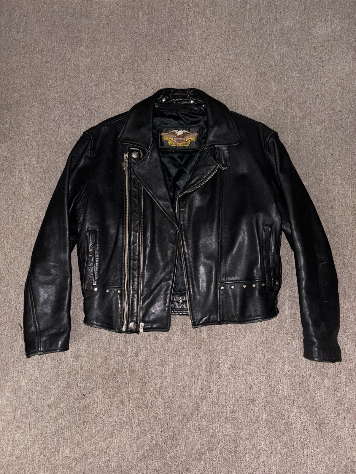 Harley Davidson Men’s Black Leather Jacket Size Medium Vintage
