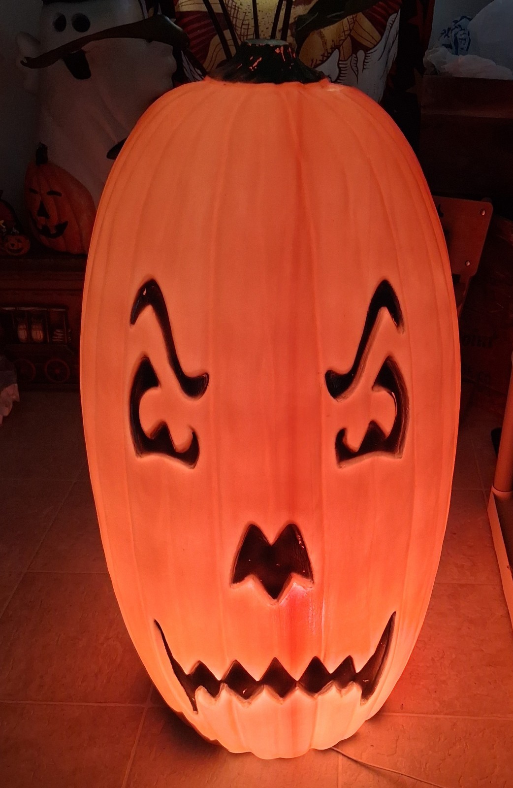VTG Huge 3ft Halloween Blow Mold Light Up Jack O Lantern RARE 2 Side Decoration VTG Huge 3ft Halloween Blow Mold Light Up Jack O Lantern RARE 2 Side Decoration