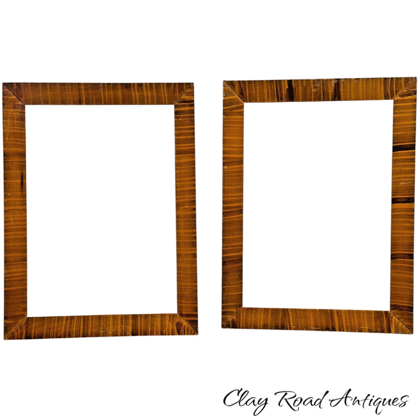 Pair Antique style American faux Tiger Maple Picture Frames Curly  folk  art