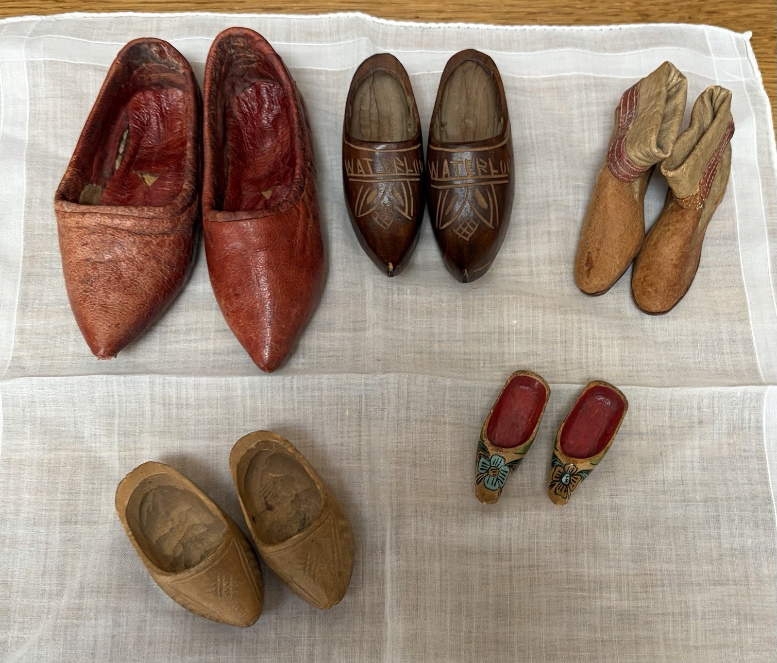 Antique Circa 1900’s Miniature Shoes Handmade Wooden Leather Multiple Countries