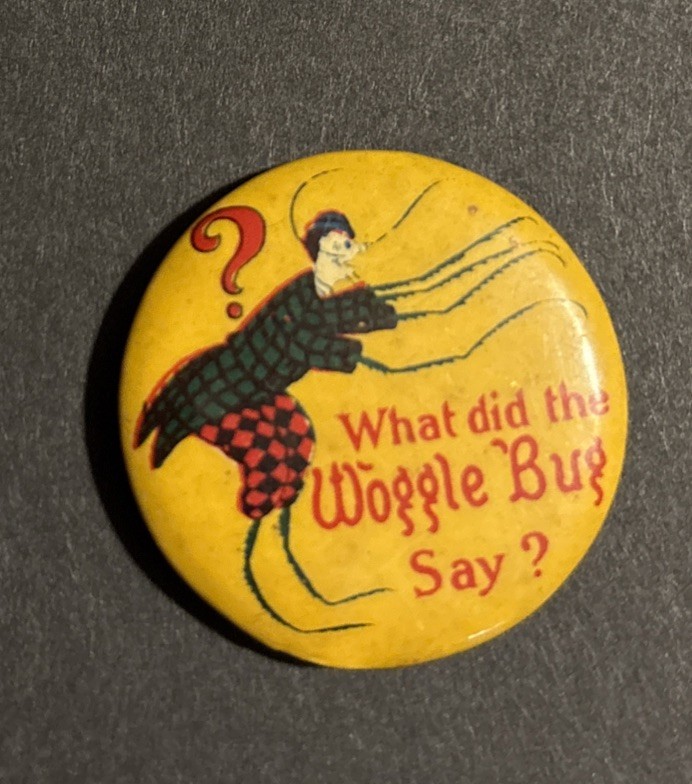 1904 Wizard of Oz Woggle Bug Celluloid Pin Button Photo Jewelry Mfg Co Chicago