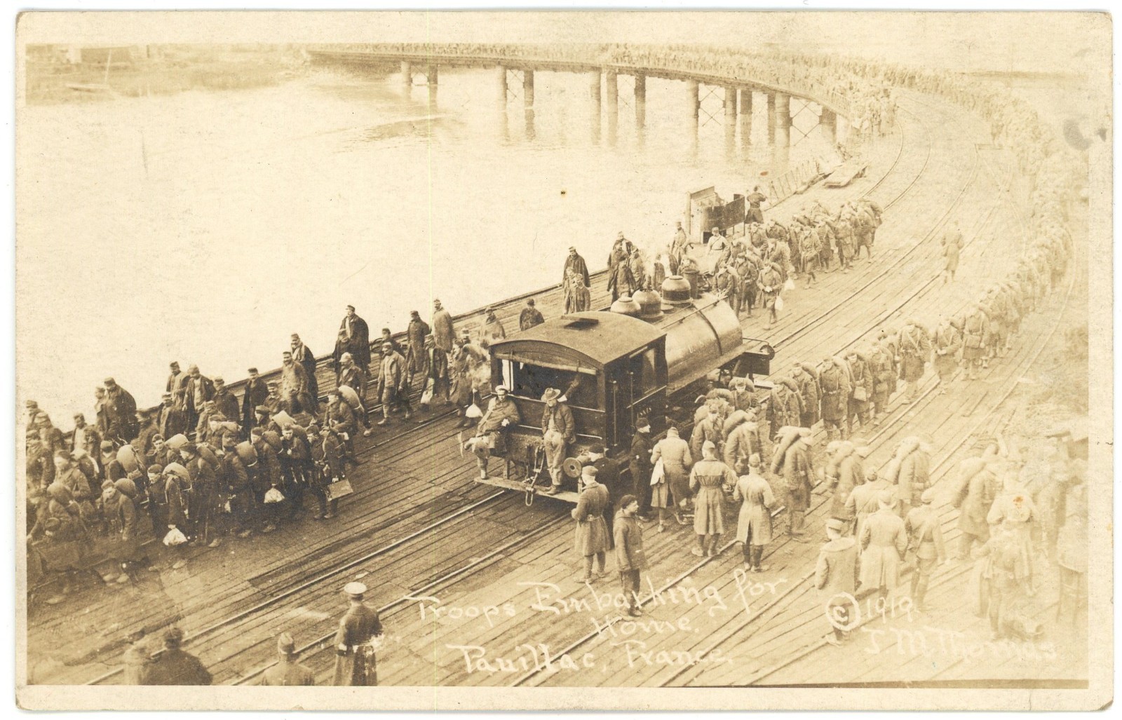 1919 WWI AEF Troops Embarking for Home Pauillac France RPPC J.T. Thomas