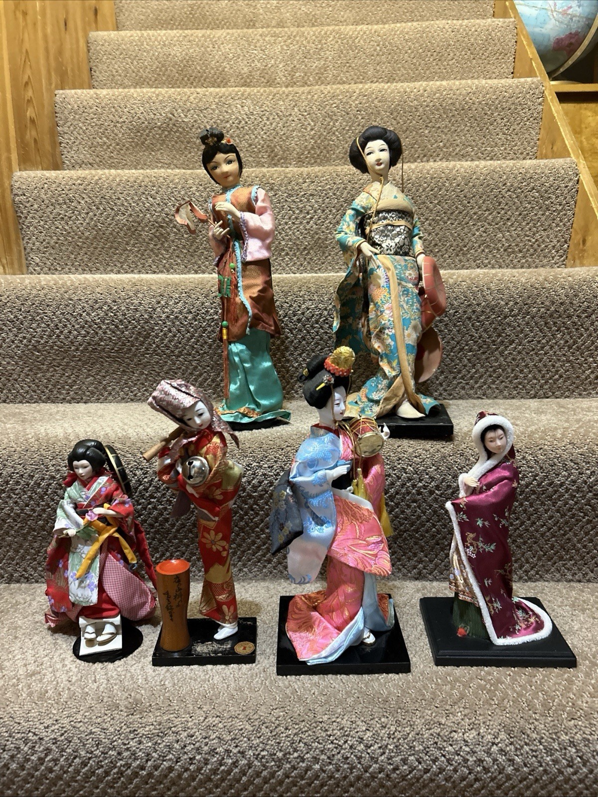 6 Vintage  Japanese Doll Kimono Geisha Kimono Display Figurine Porcelain Fabric