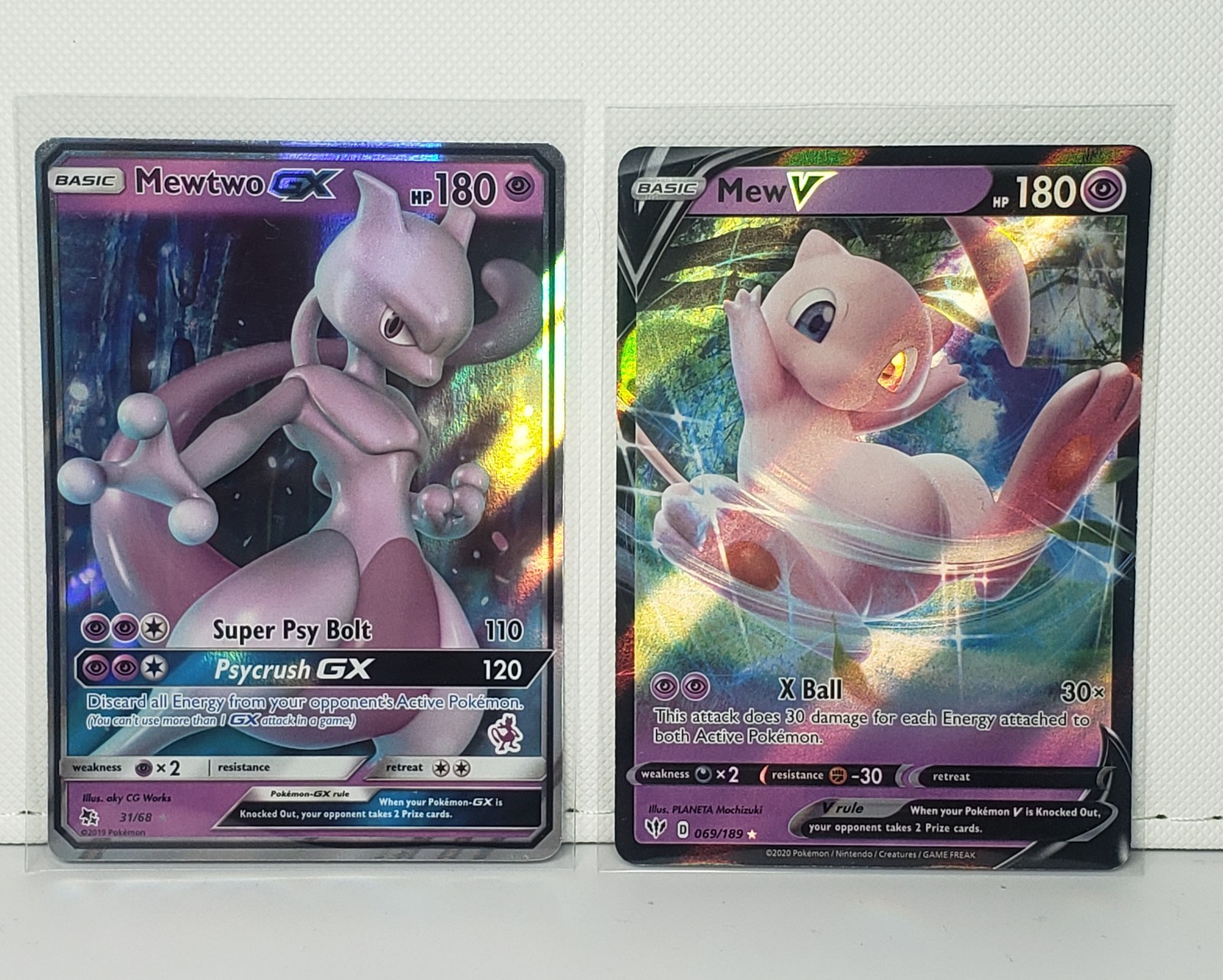 2x Lot Pokemon TCG Mewtwo GX Mew V 180HP NM 
