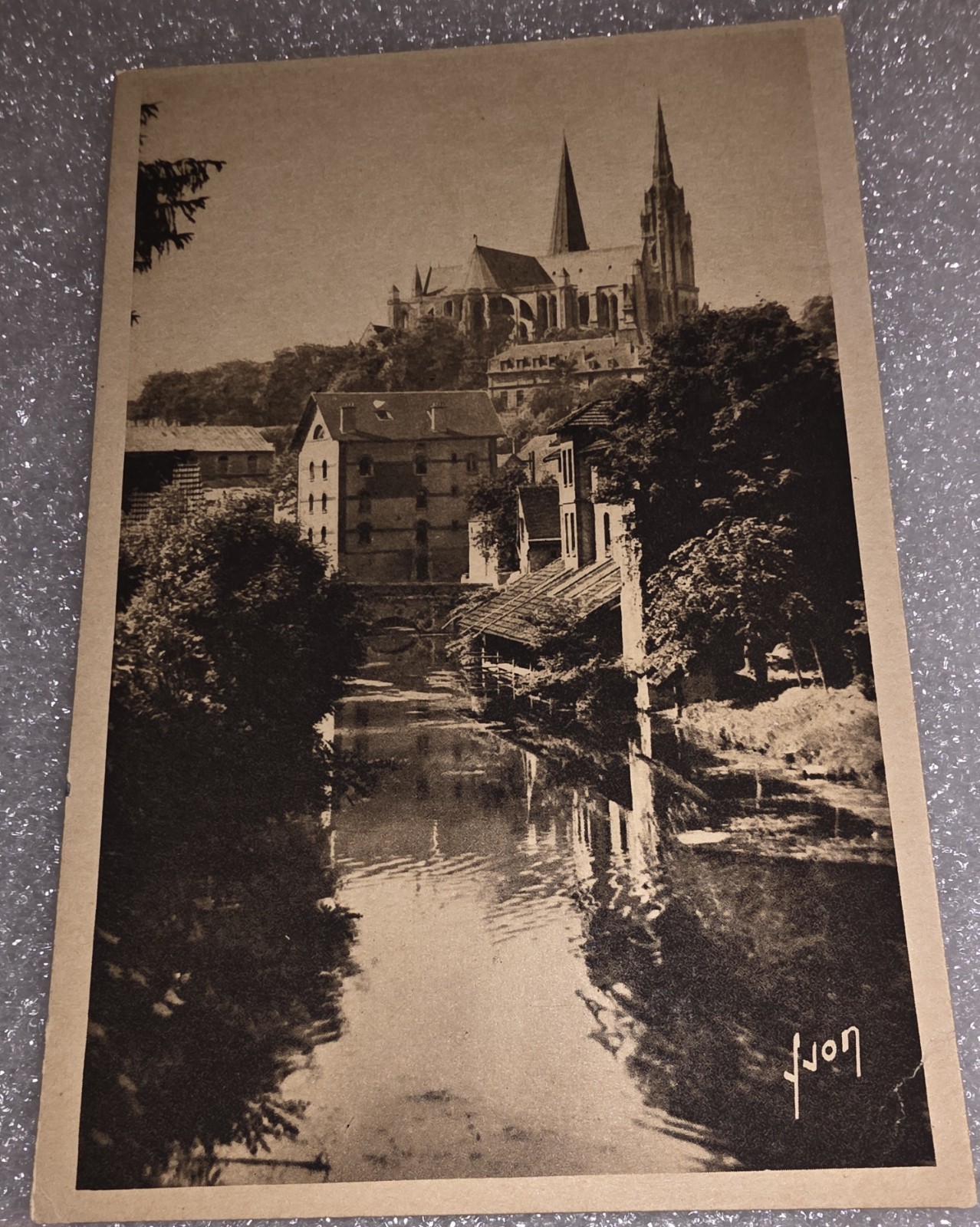 Chartes Les Bords de L\'Eure et la Cathedral Yvon  VTG Postcard RPPC Black White