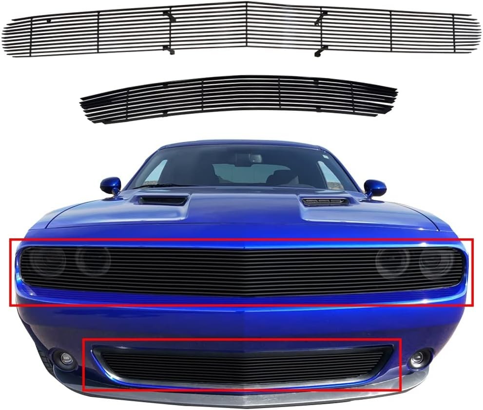 Black Grill Grille Compatible with 2015-2022 Dodge Challenger Phantom Aluminum H