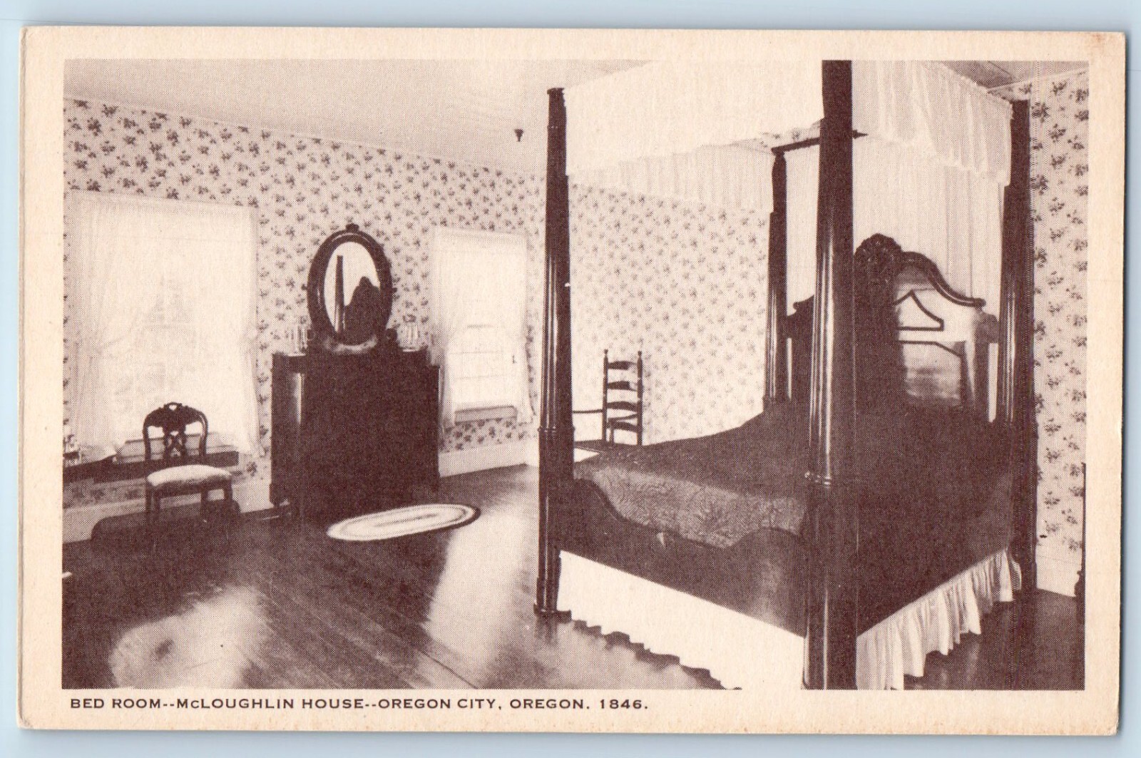 1940 Oregon City Oregon OR Postcard Bed Room McLoughlin House Meriwether Family