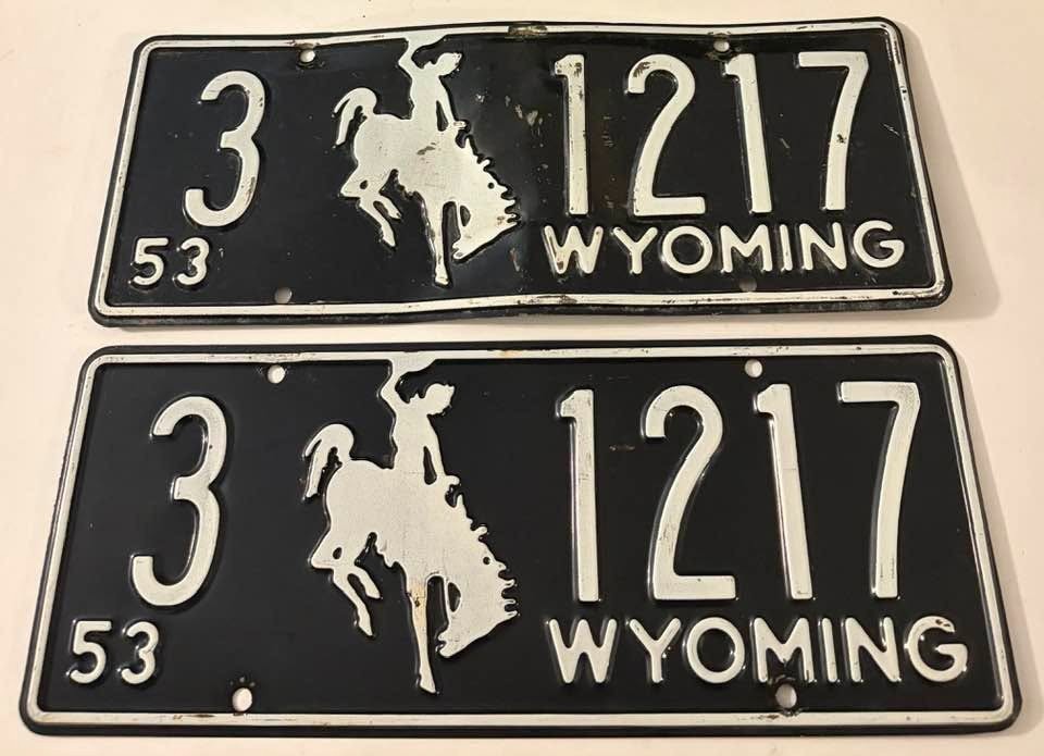 Vintage 1953 Wyoming License Plate Pair 3 1217 Sheridan County Ranchester Story Vintage 1953 Wyoming License Plate Pair 3 1217 Sheridan County Ranchester Story
