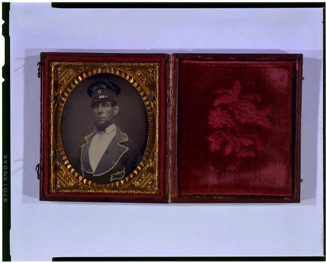 Photo:Unidentified Man in Uniform  1840s 1850s Hat DELUGE 6