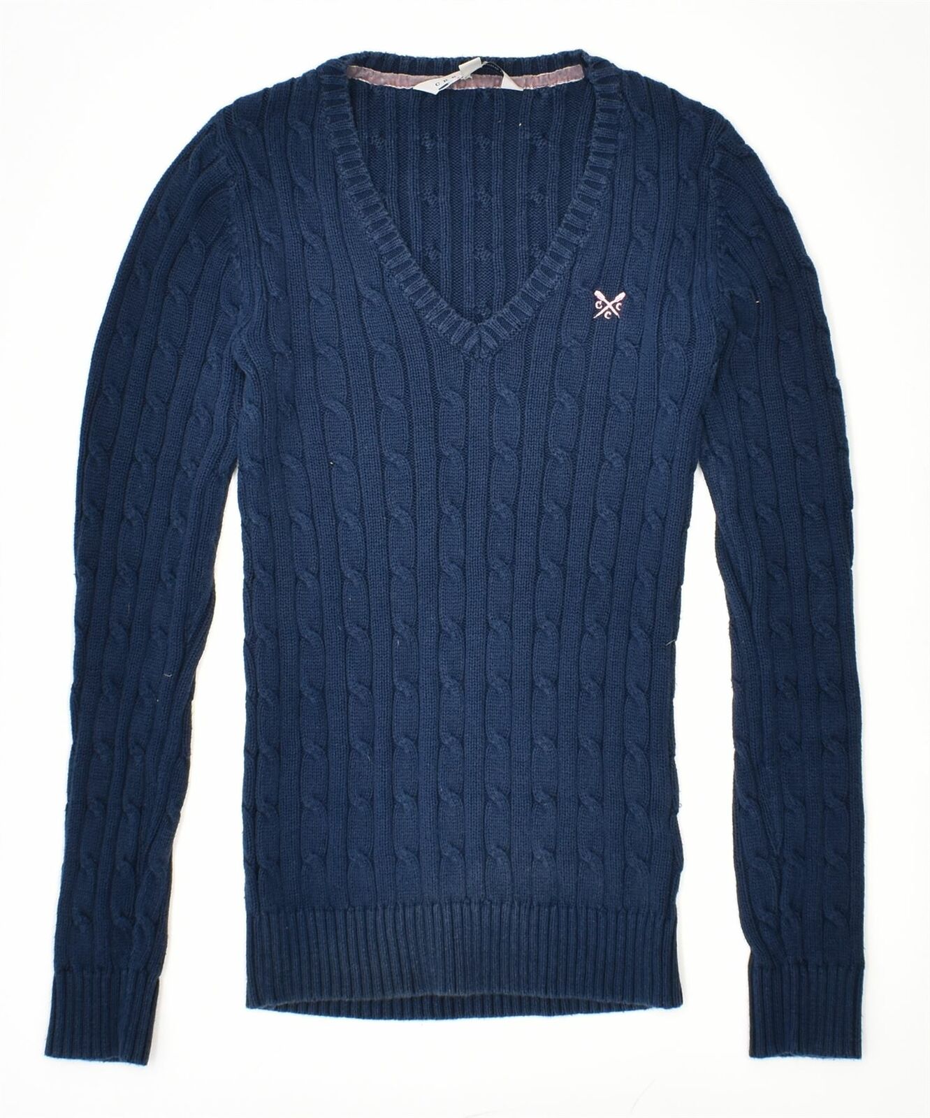 CREW CLOTHING Womens V-Neck Jumper Sweater UK 8 Small Navy Blue Cotton KE02