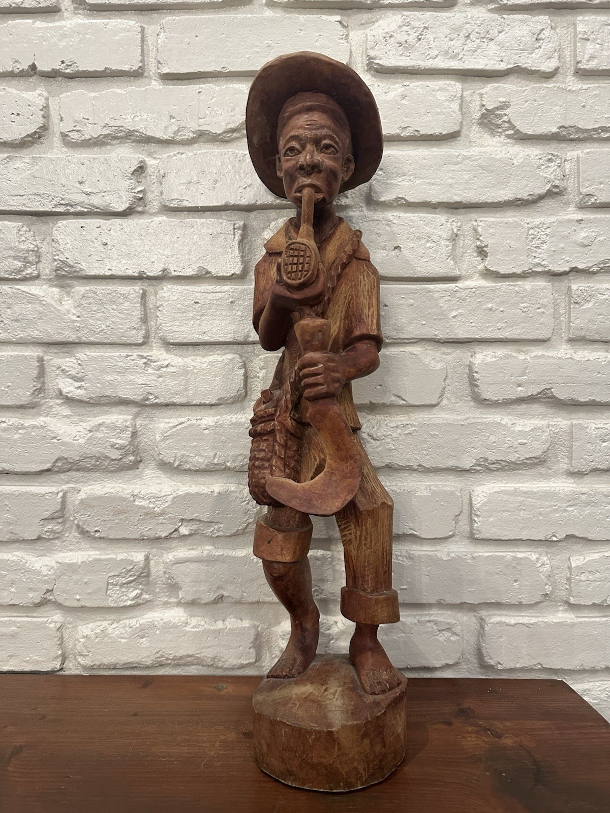 vintage Haitian hand-carved mahogany wood sculpture Haitian Folk Art 24”