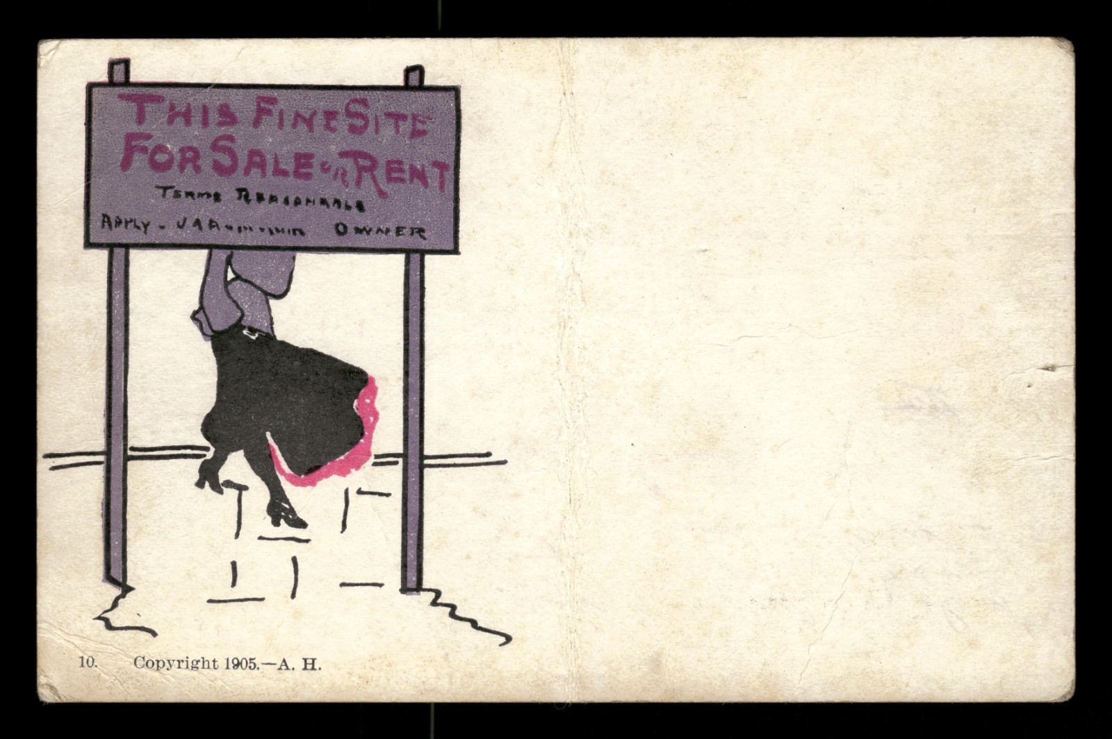 Postcard Comic For Sale or Rent 1905 Unmarked